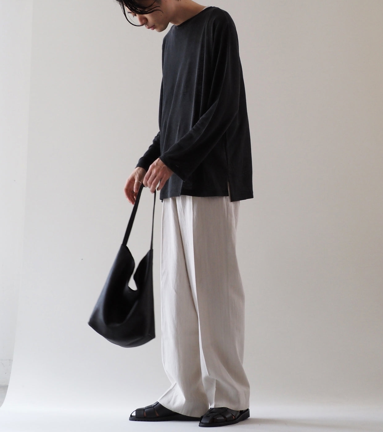 MAATEE＆SONS ロングスリーブ ボート ティー リネン 天竺 , Fade Black