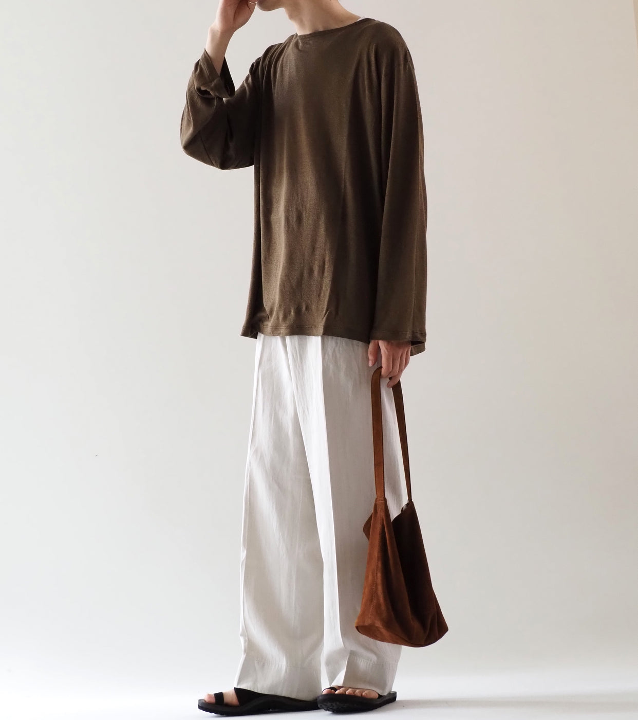 MAATEE＆SONS ロングスリーブ ボート ティー リネン 天竺 , Khaki