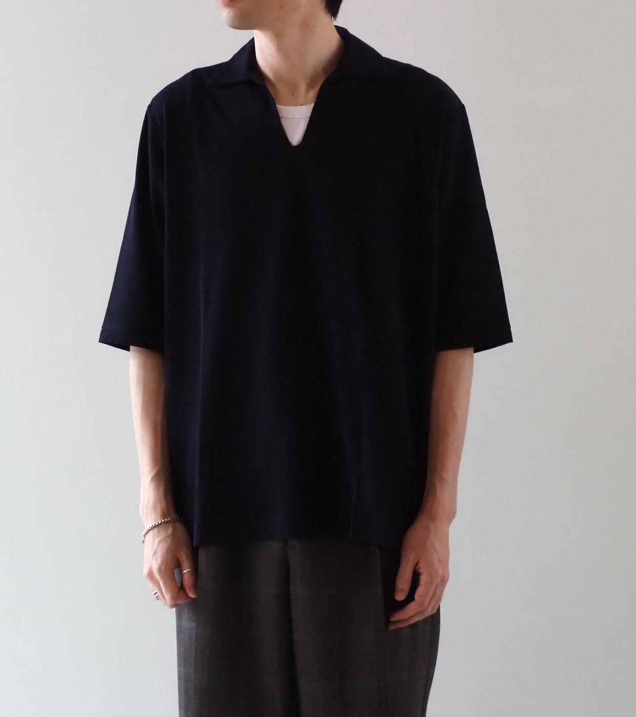 MAATEE＆SONS  ショートスリーブ スキッパー コットン クレープ , Navy