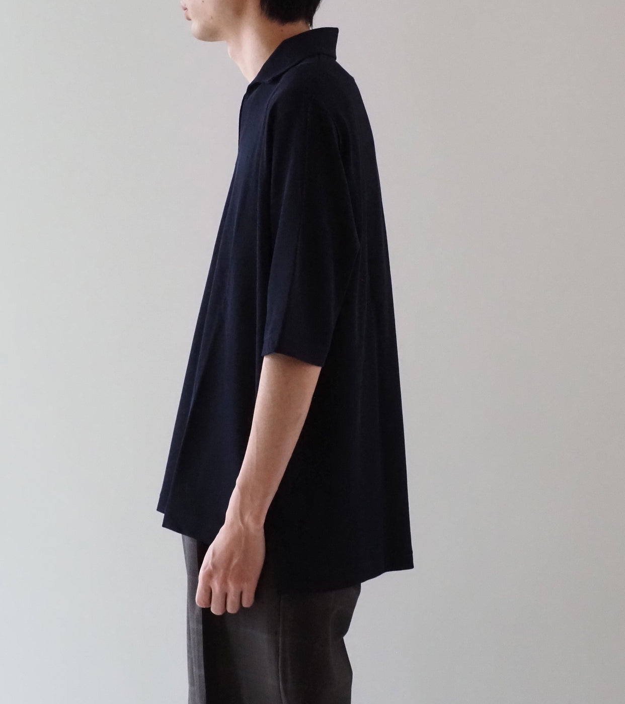 MAATEE＆SONS  ショートスリーブ スキッパー コットン クレープ , Navy