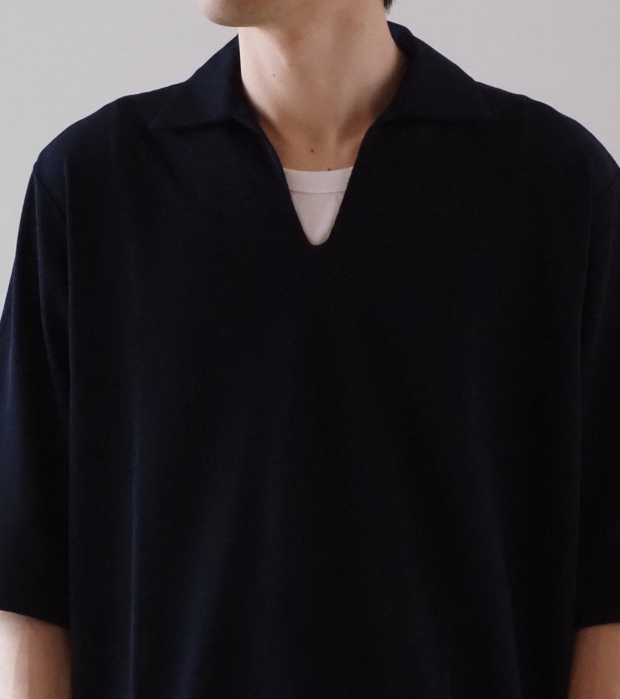 MAATEE＆SONS  ショートスリーブ スキッパー コットン クレープ , Navy