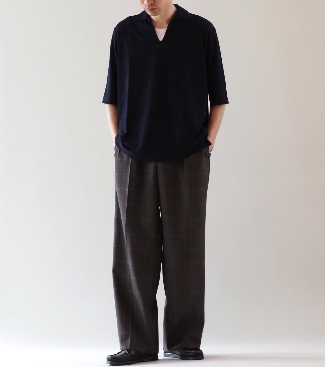 MAATEE＆SONS  ショートスリーブ スキッパー コットン クレープ , Navy