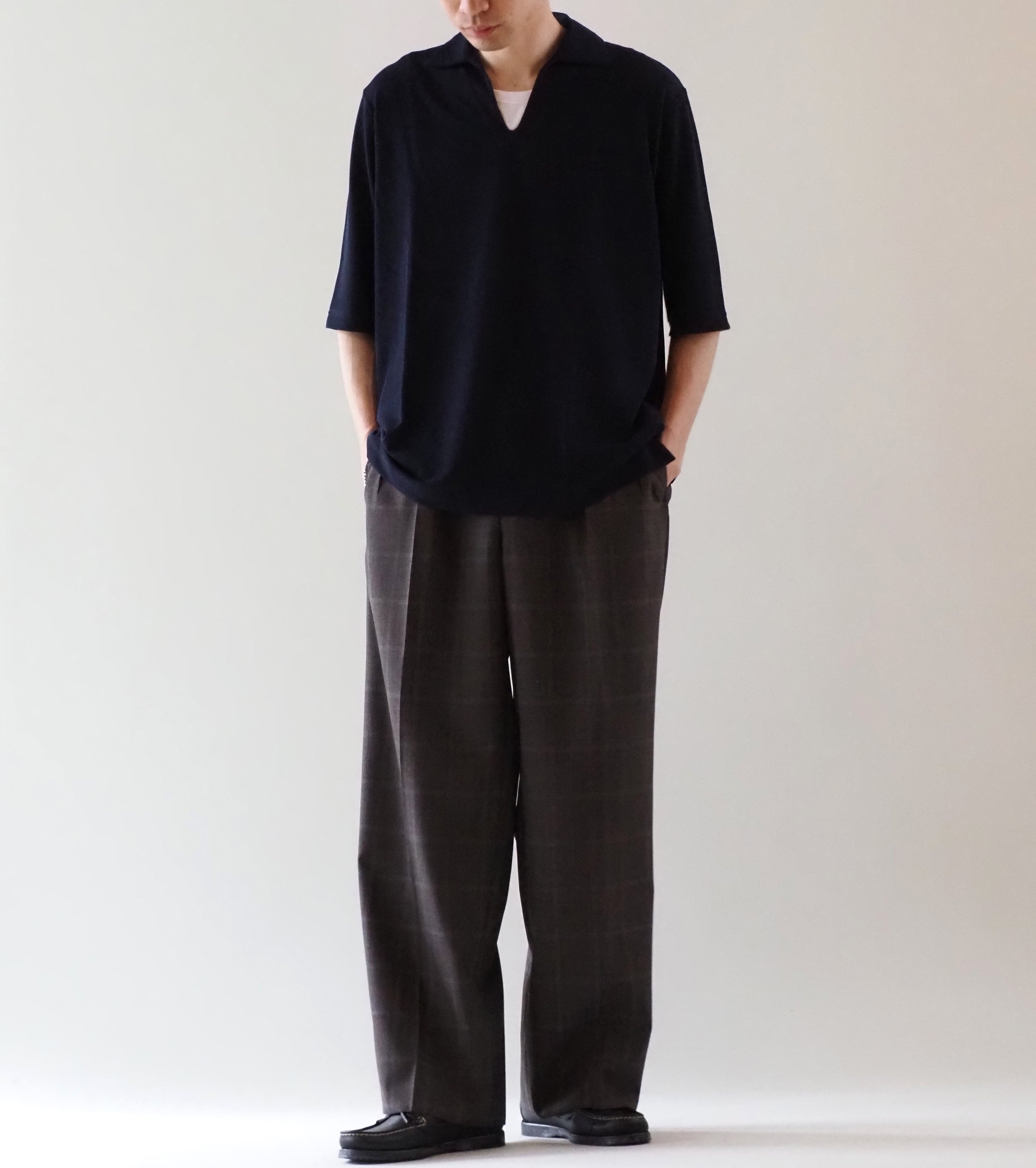 MAATEE＆SONS  ショートスリーブ スキッパー コットン クレープ , Navy