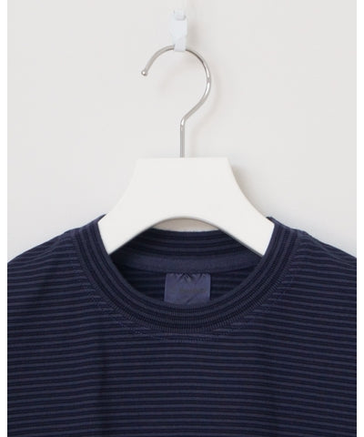 Yonetomi GARMENT DYED  BORDER T-SHIRT , Navy × Navy 
