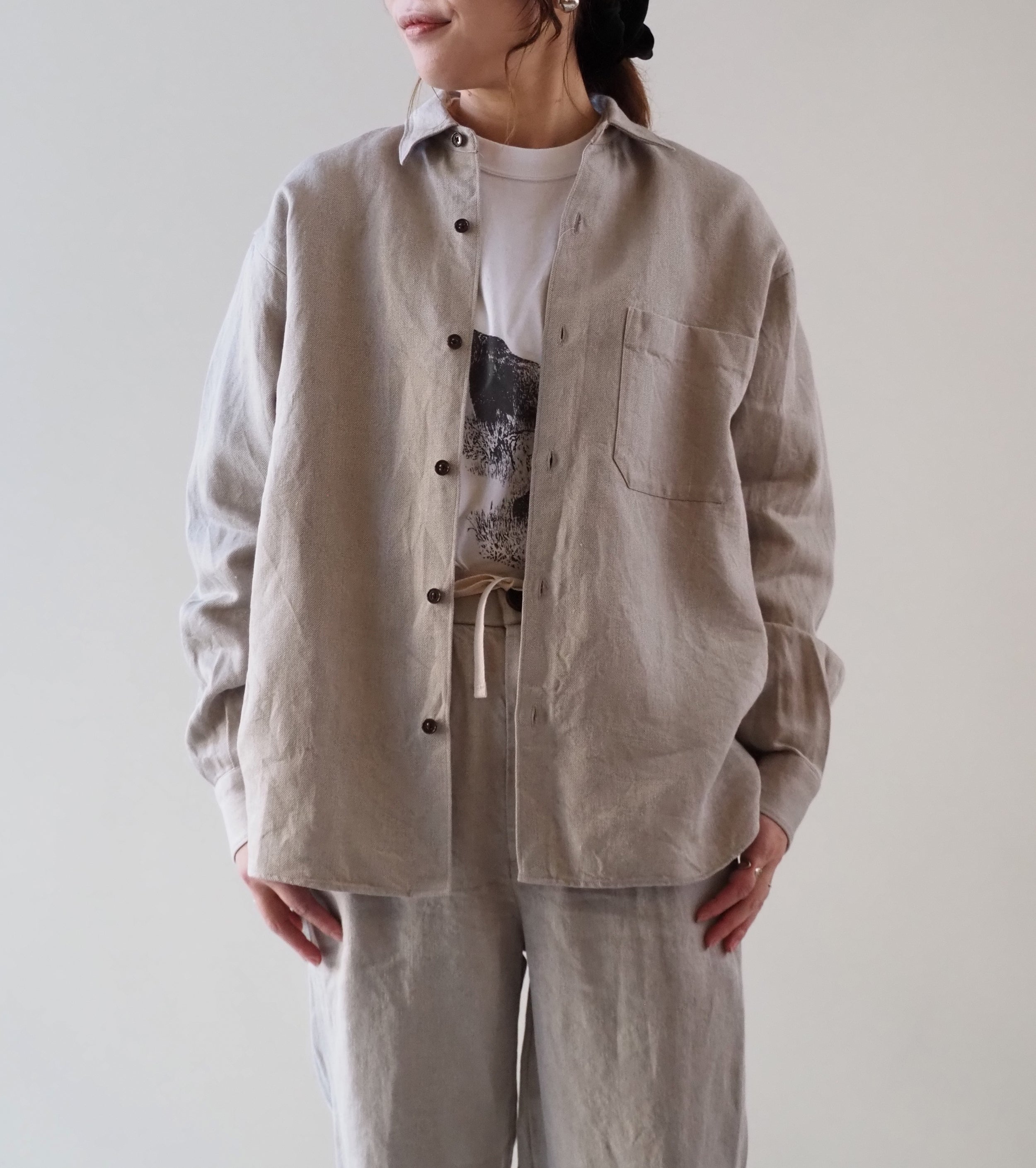 Oblada リネン オーセンティック シャツ , Beige