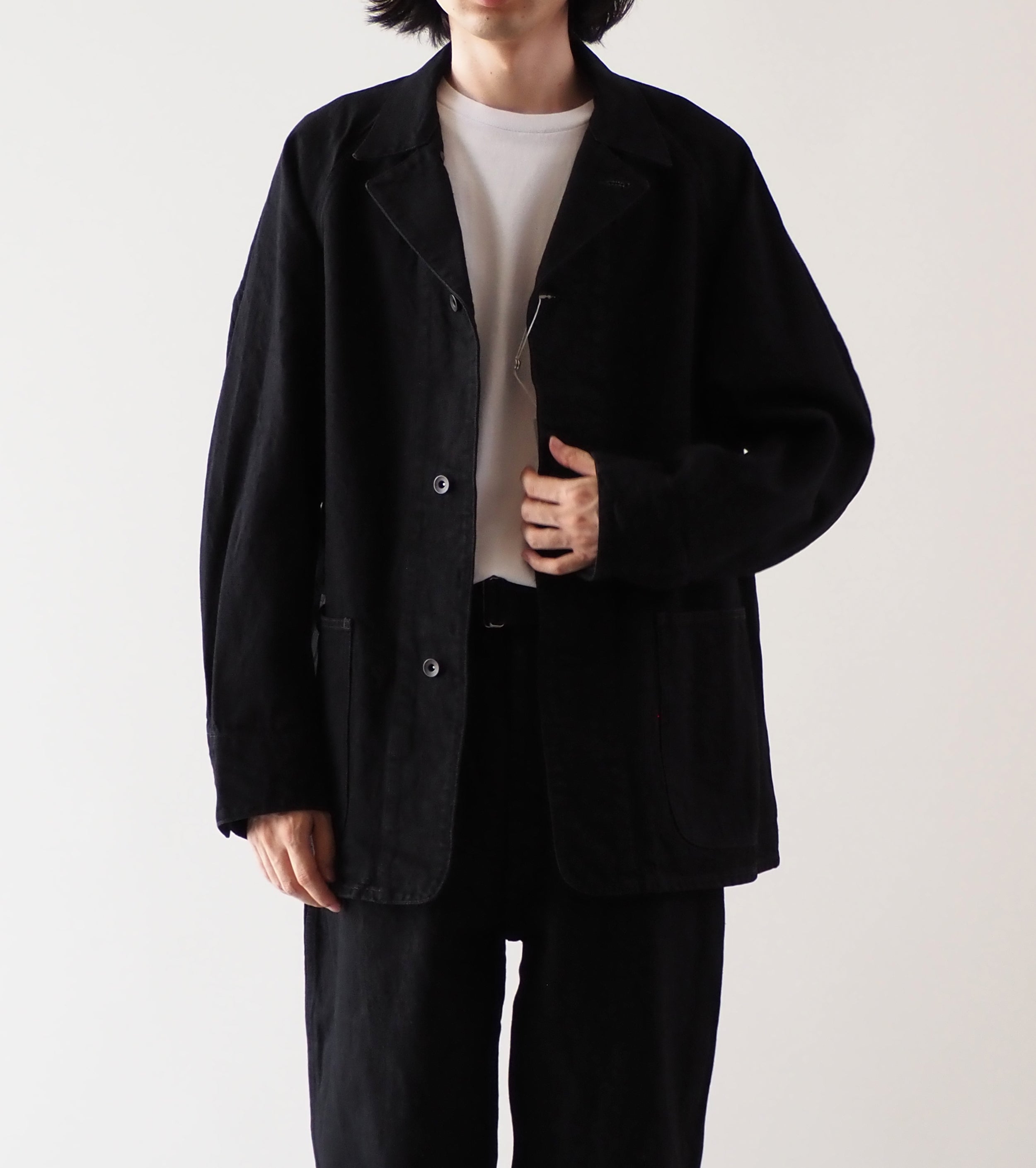 COMOLI ブラックデニム ワーク ジャケット, Black