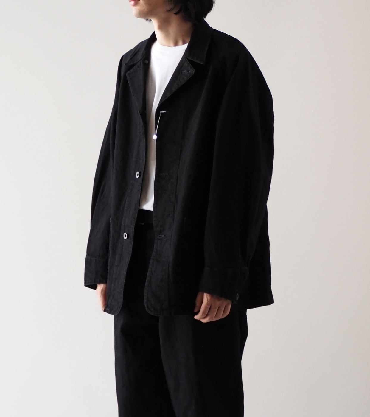 COMOLI ブラックデニム ワーク ジャケット, Black