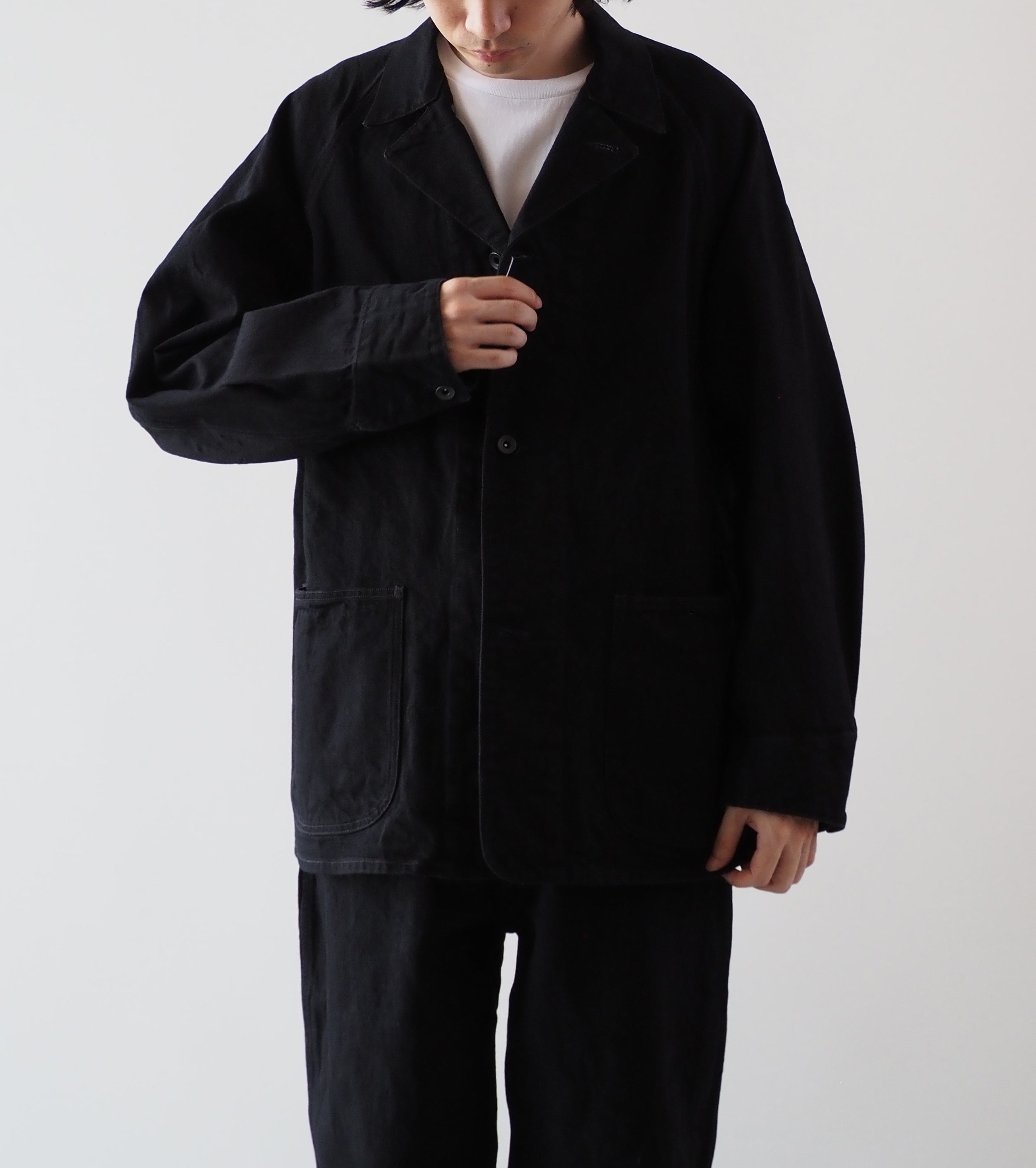 COMOLI ブラックデニム ワーク ジャケット, Black