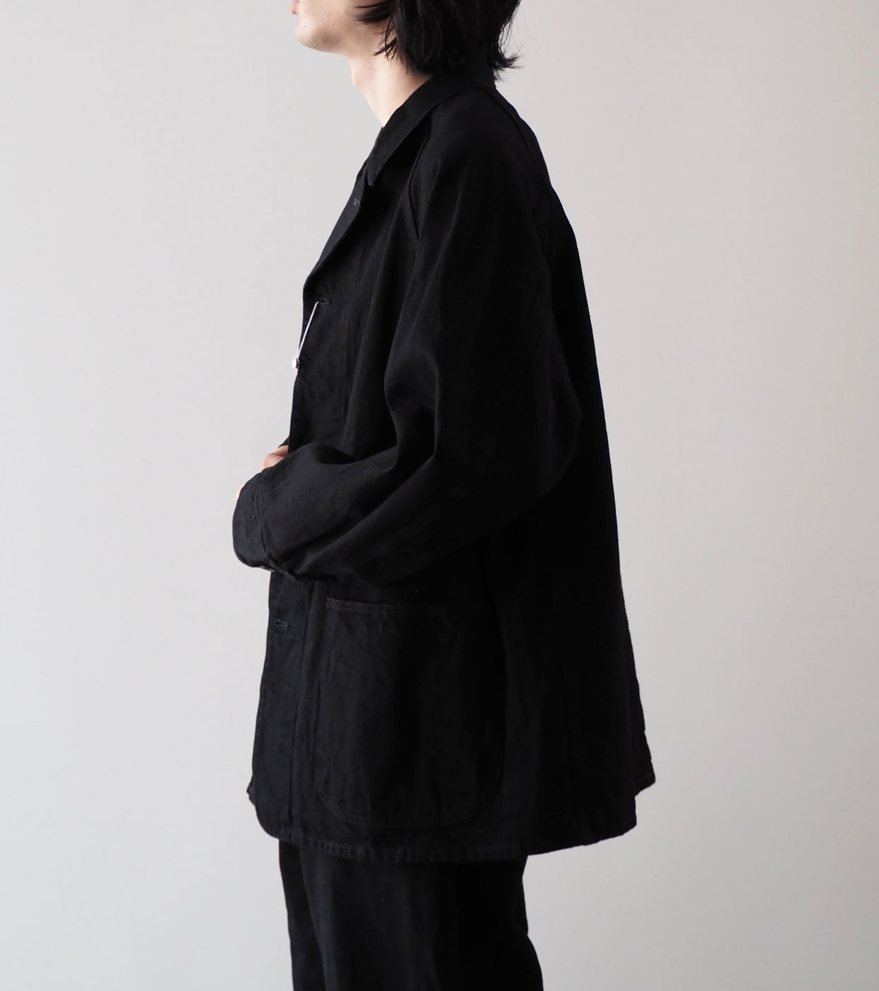 COMOLI ブラックデニム ワーク ジャケット, Black