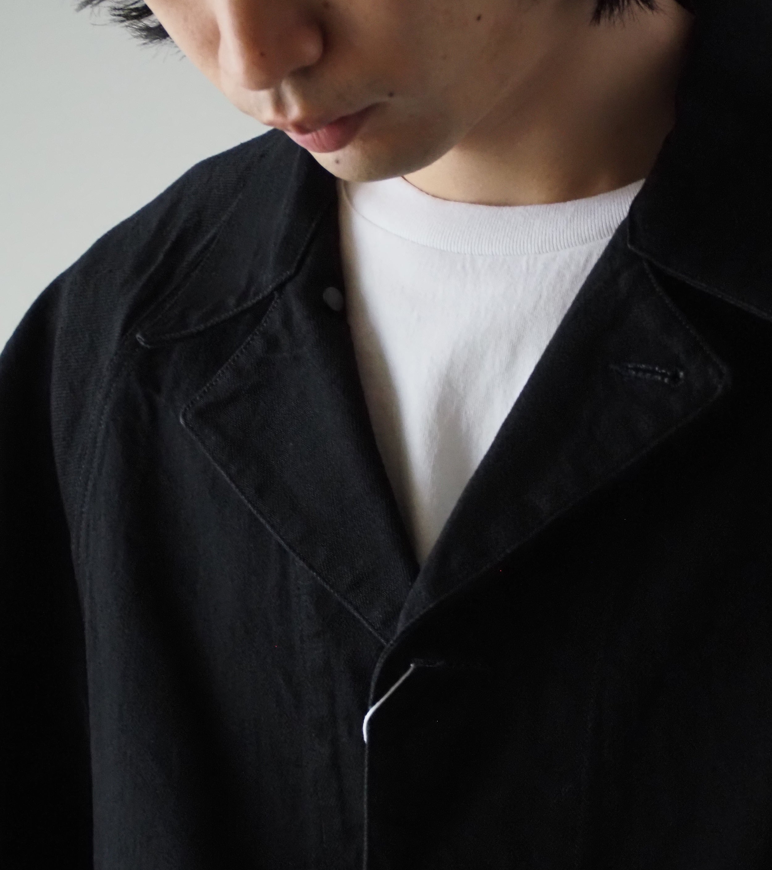 COMOLI ブラックデニム ワーク ジャケット, Black