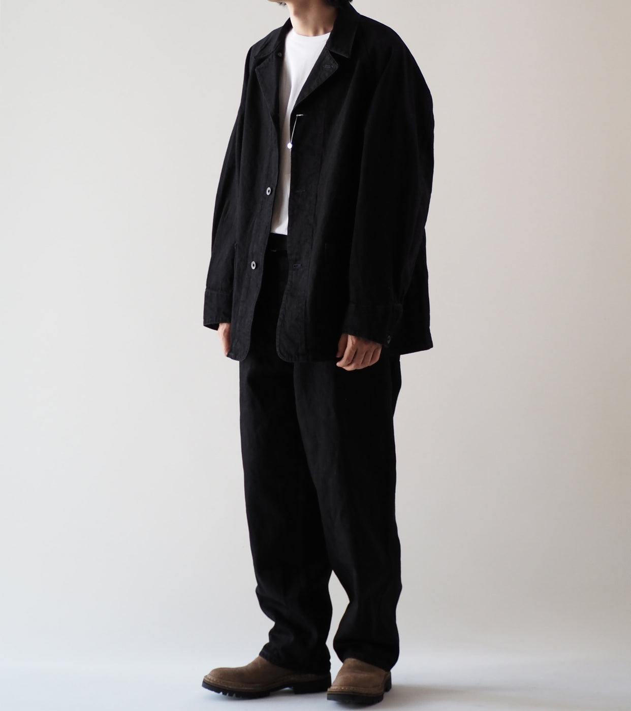 COMOLI ブラックデニム ワーク ジャケット, Black