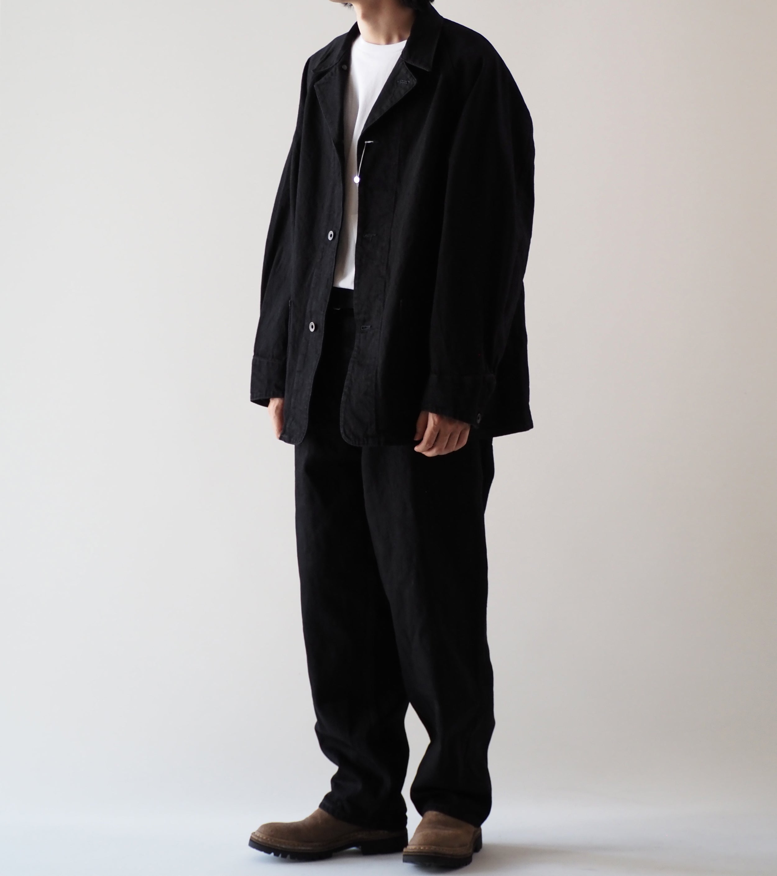 COMOLI ブラックデニム ワーク ジャケット, Black