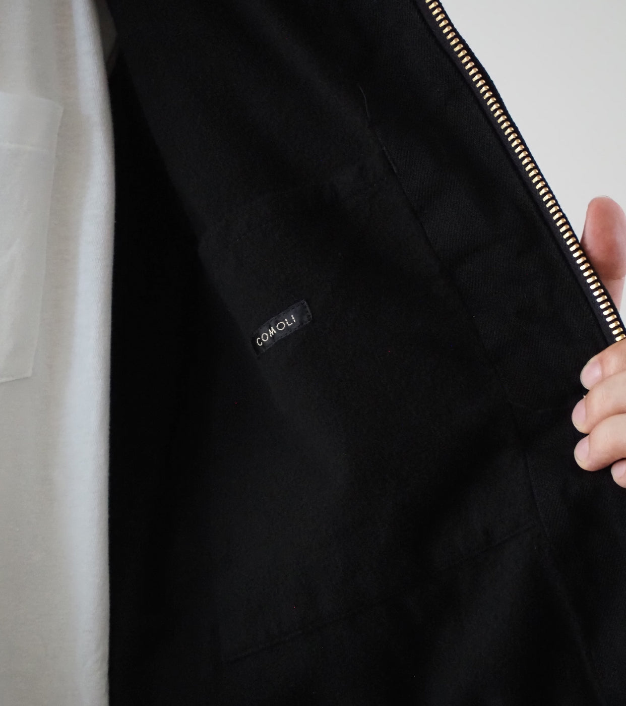 COMOLI ブラック デニム ジップ パーカ , Black