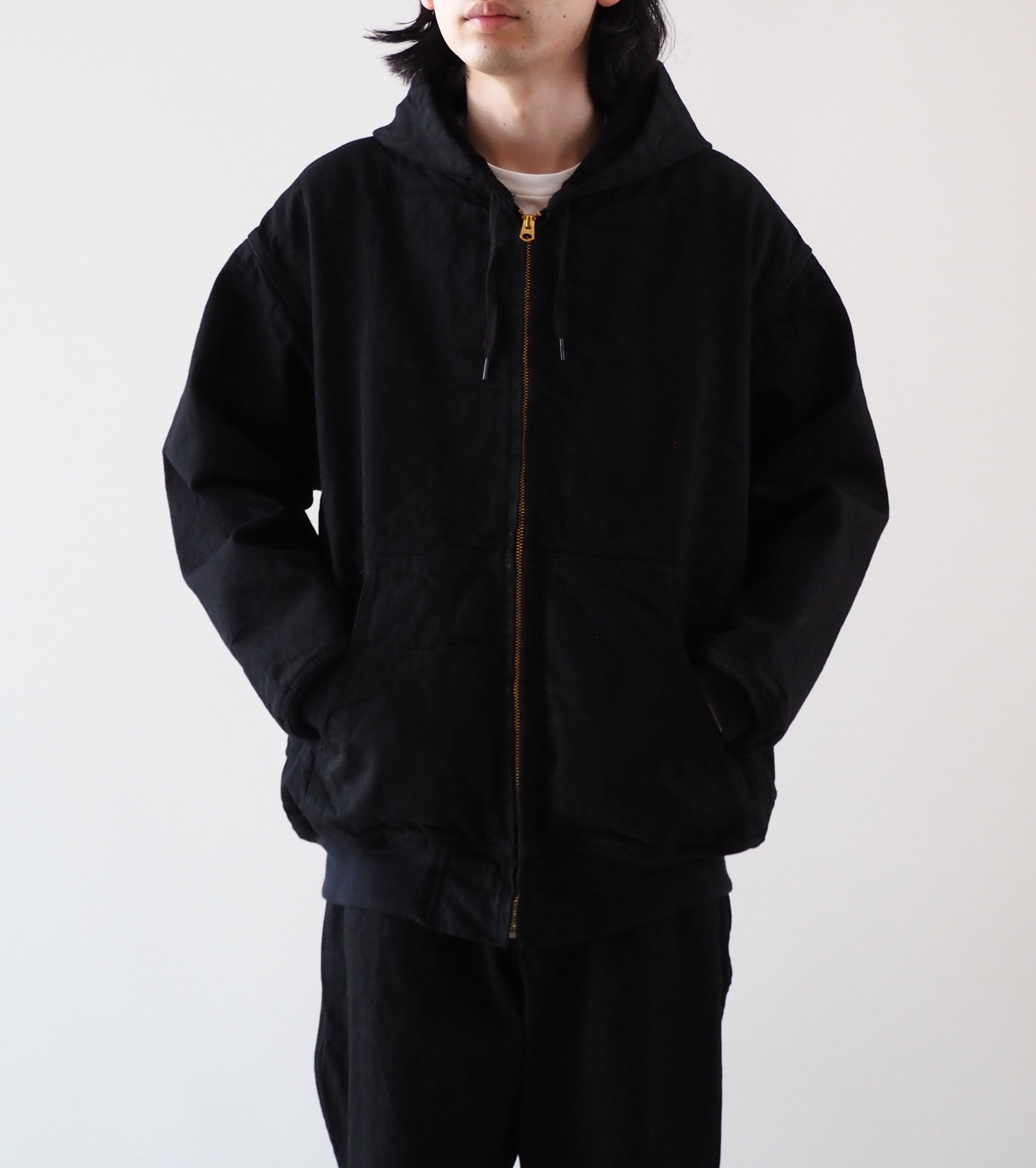 COMOLI ブラック デニム ジップ パーカ , Black