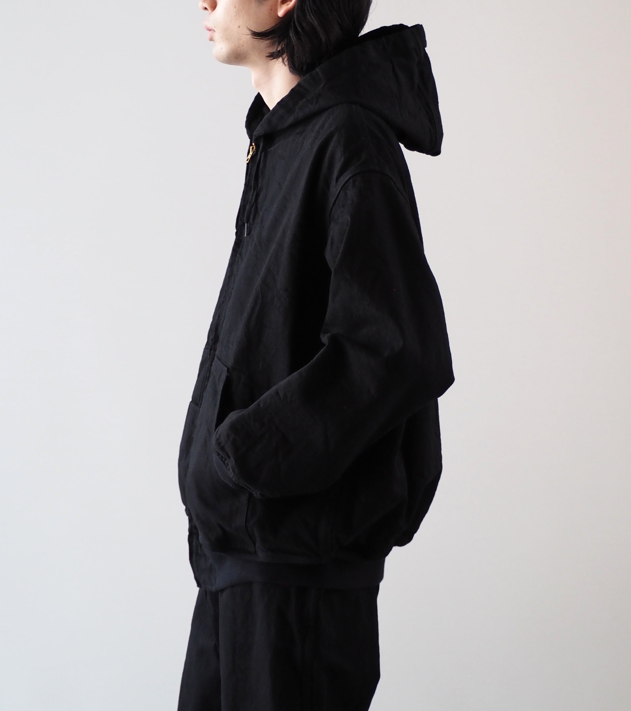 COMOLI ブラック デニム ジップ パーカ , Black