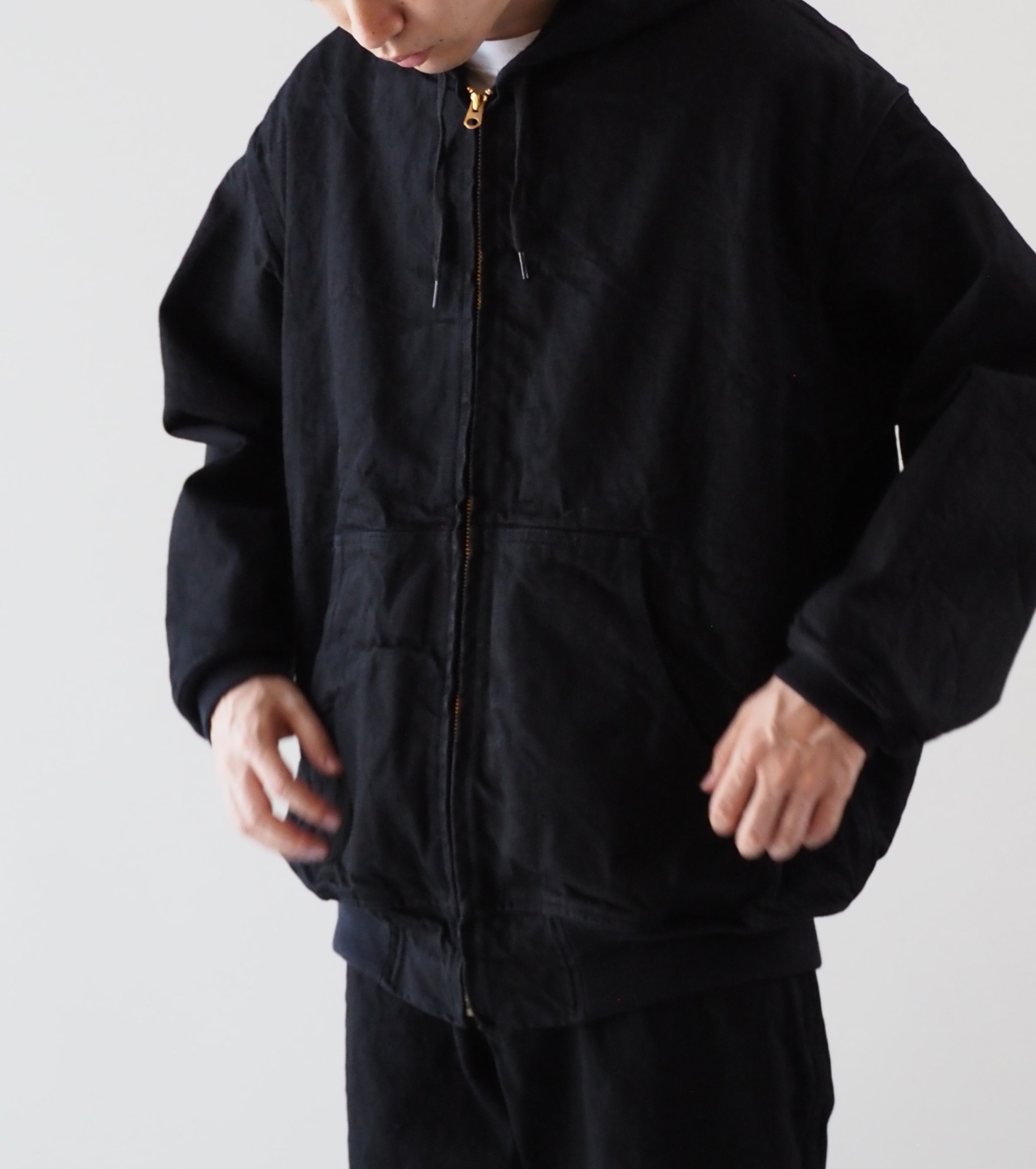 COMOLI ブラック デニム ジップ パーカ , Black