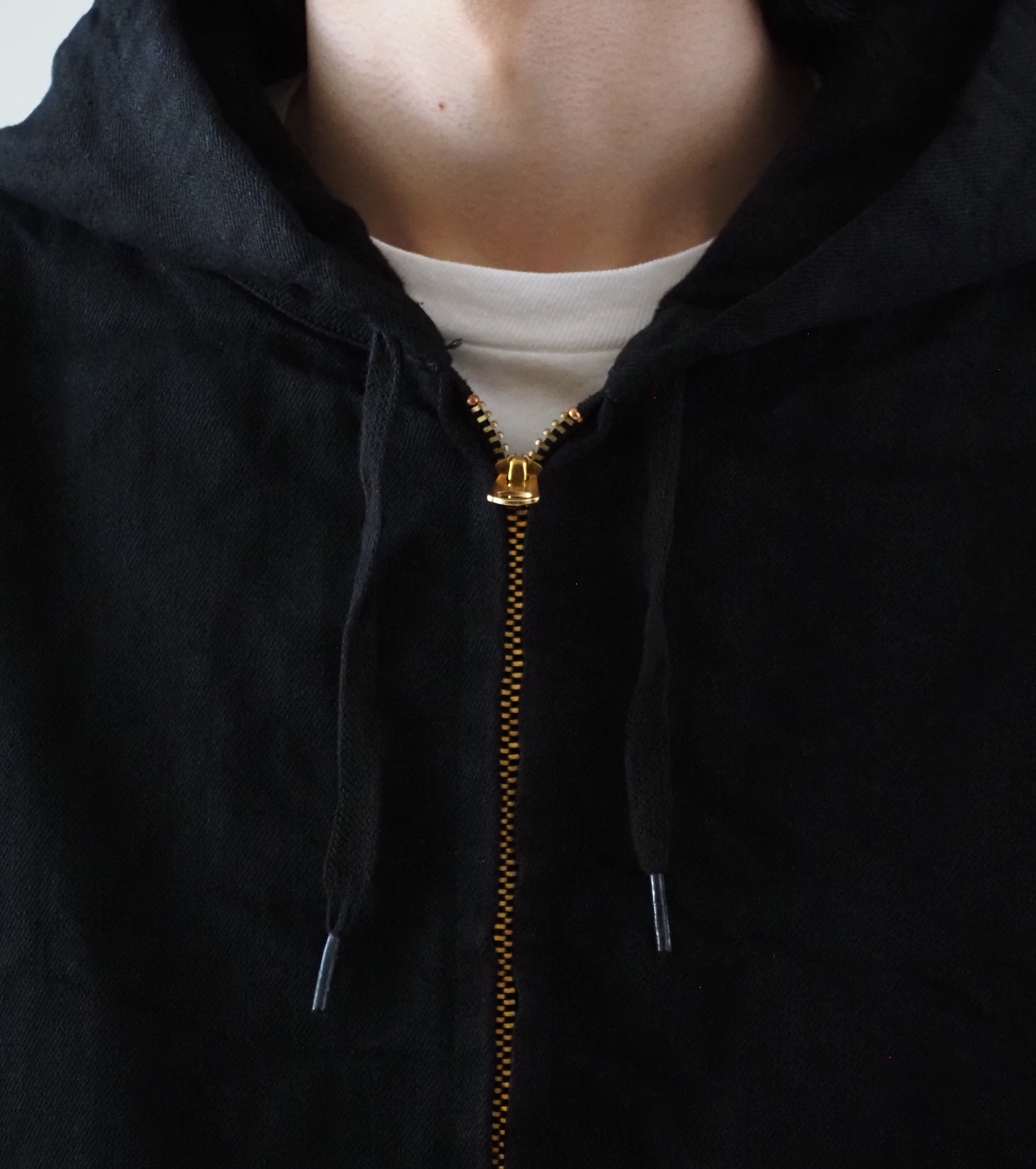 COMOLI ブラック デニム ジップ パーカ , Black