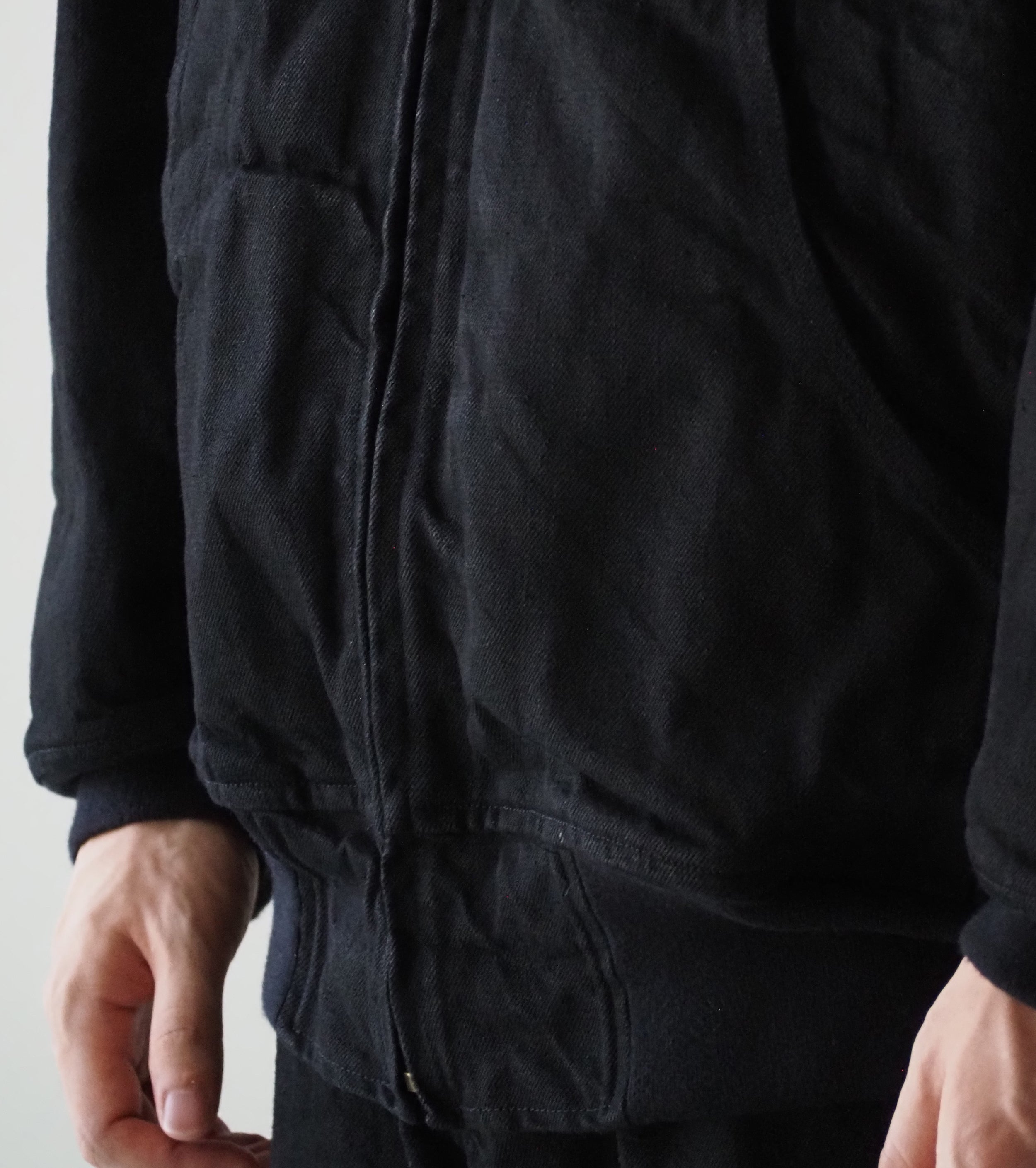 COMOLI ブラック デニム ジップ パーカ , Black