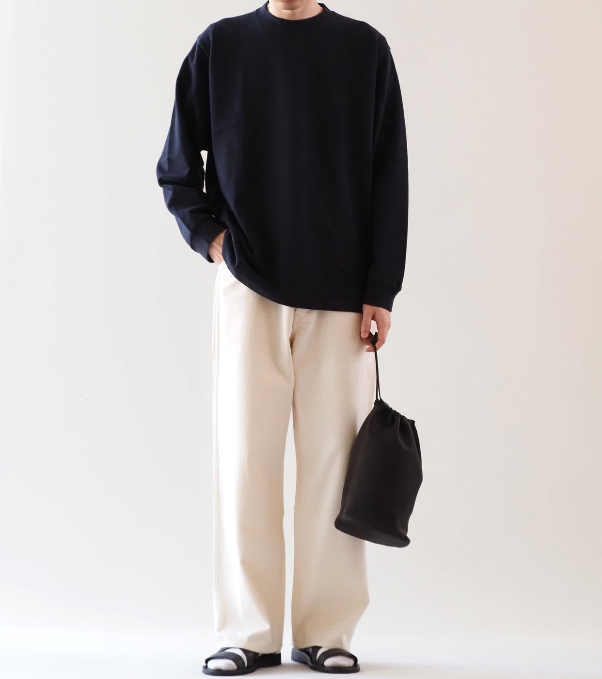 YAECA ピケ ロングスリーブ ティーシャツ , Navy