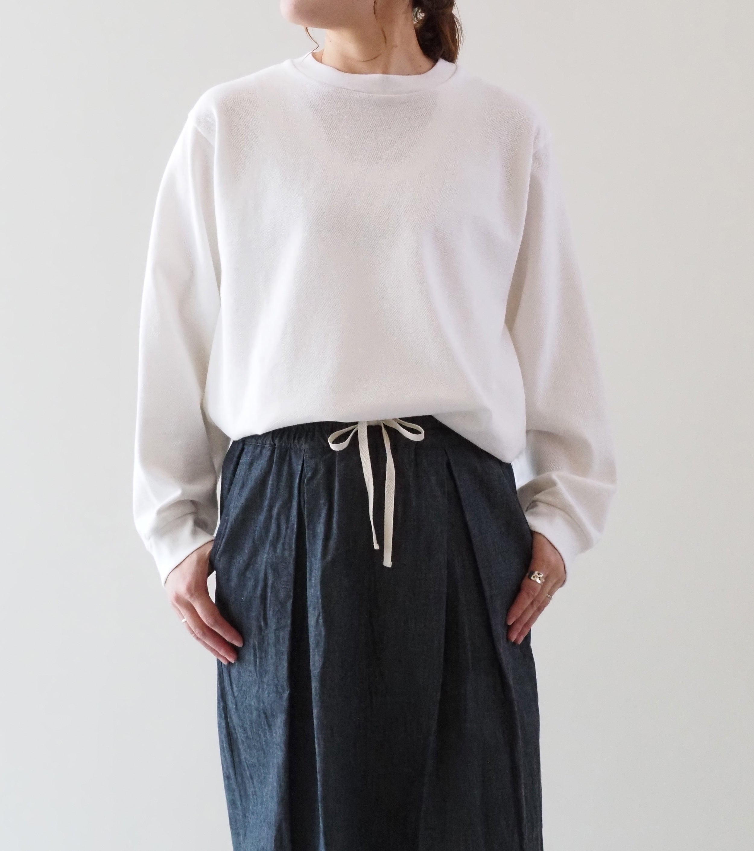 YAECA ピケ ロングスリーブ ティーシャツ ＜UNISEX＞ , White