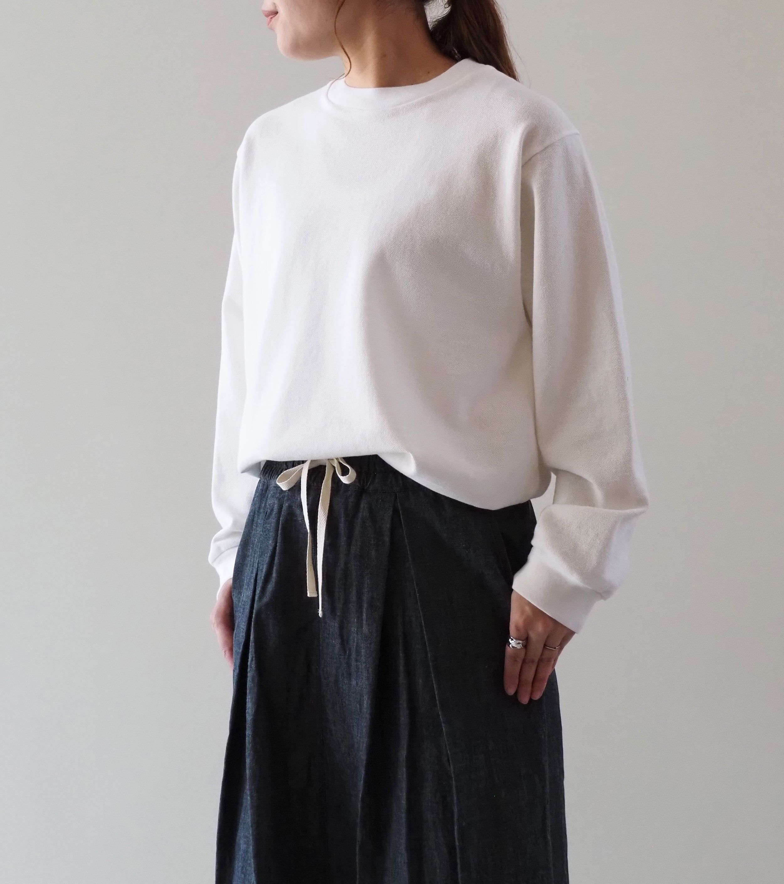 YAECA ピケ ロングスリーブ ティーシャツ ＜UNISEX＞ , White