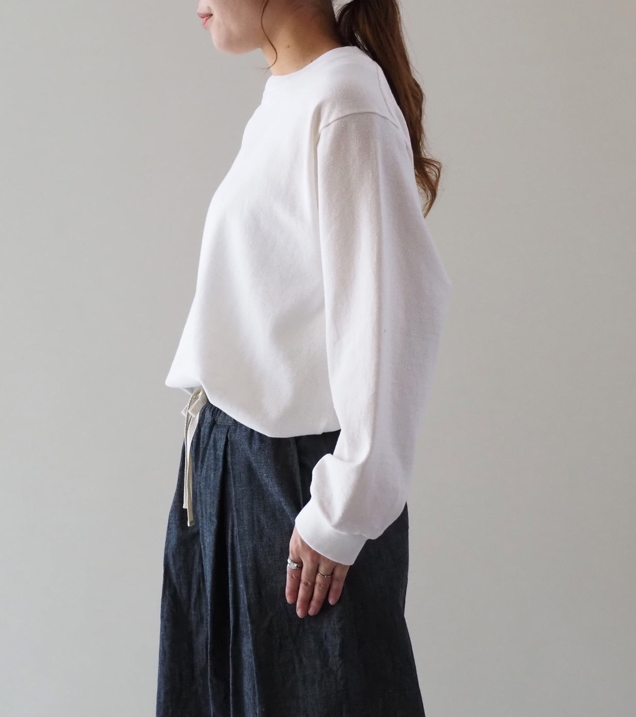 YAECA ピケ ロングスリーブ ティーシャツ ＜UNISEX＞ , White