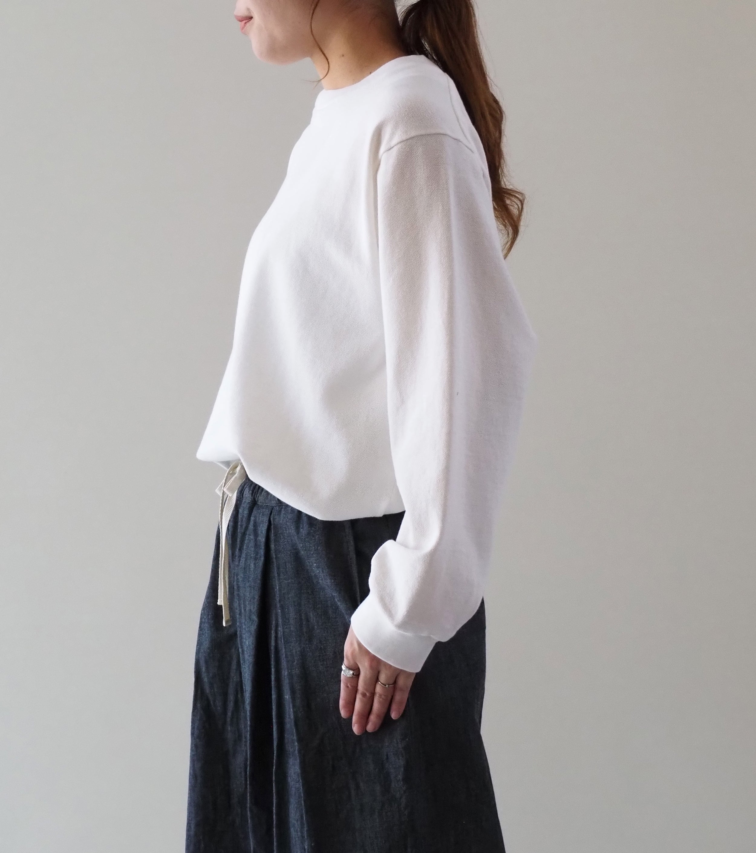 YAECA ピケ ロングスリーブ ティーシャツ ＜UNISEX＞ , White
