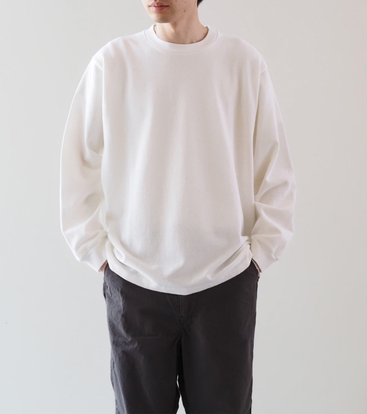 YAECA Pique Long Sleeve T-shirt ,  White