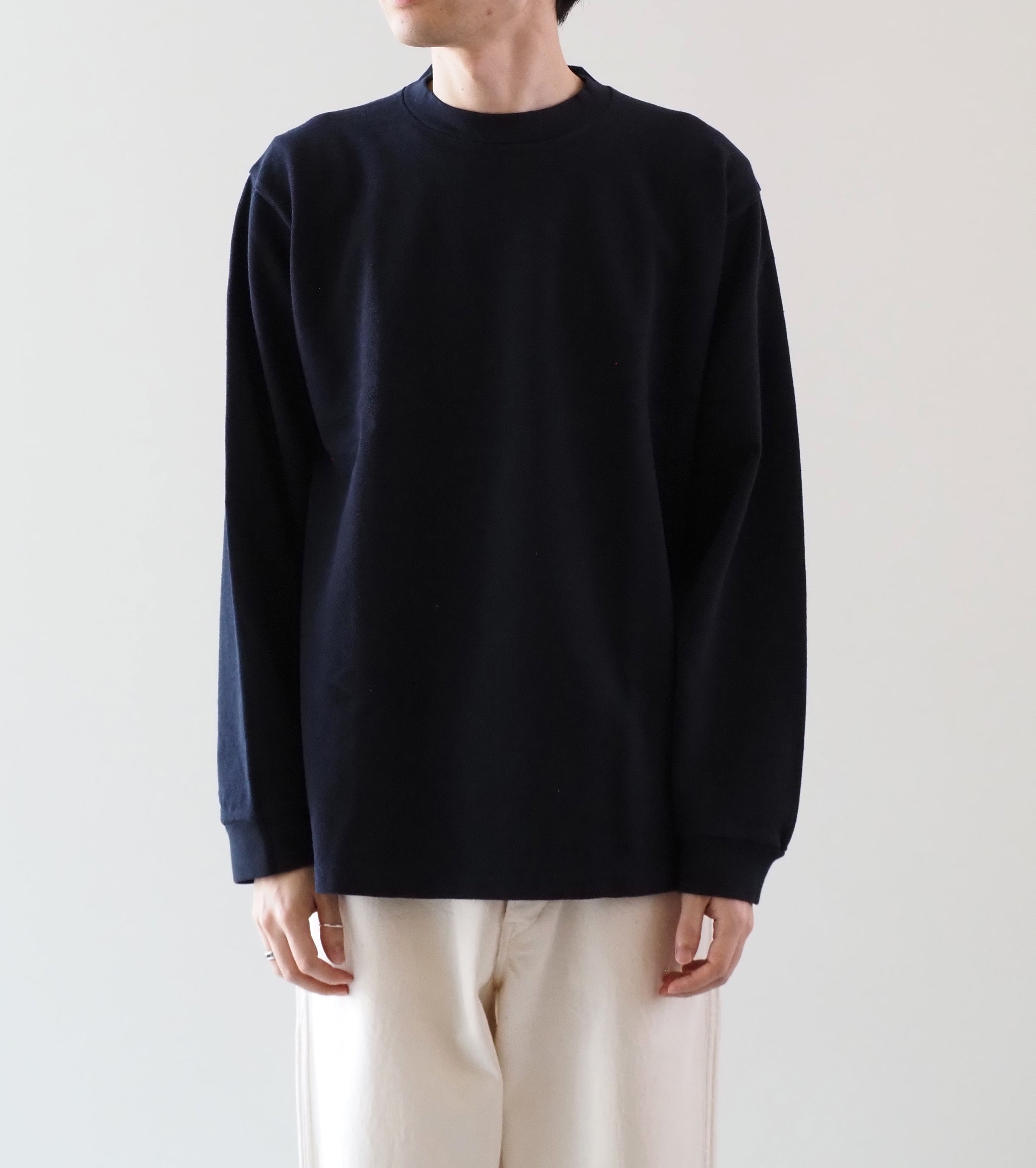 YAECA ピケ ロングスリーブ ティーシャツ , Navy