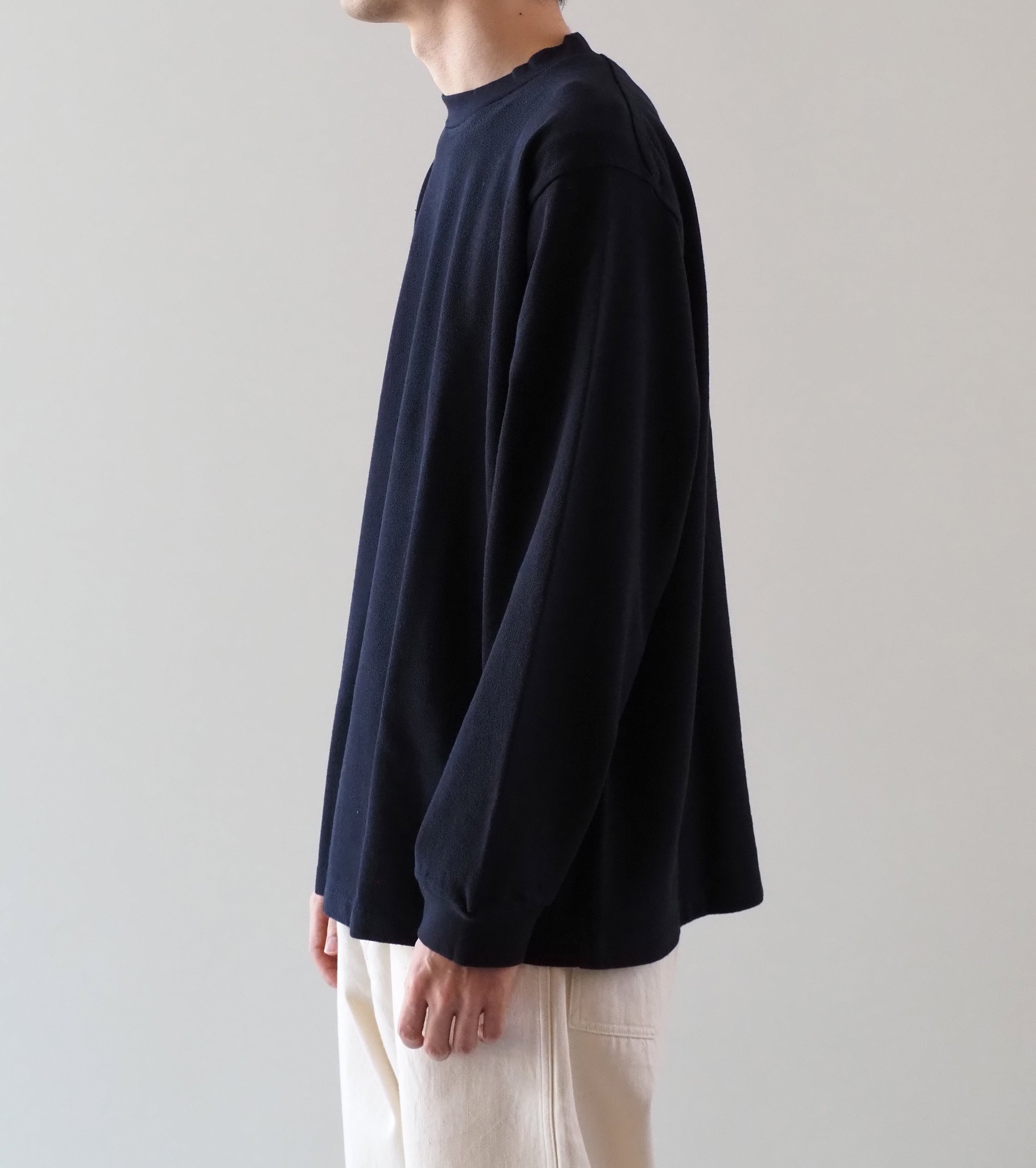 YAECA ピケ ロングスリーブ ティーシャツ , Navy