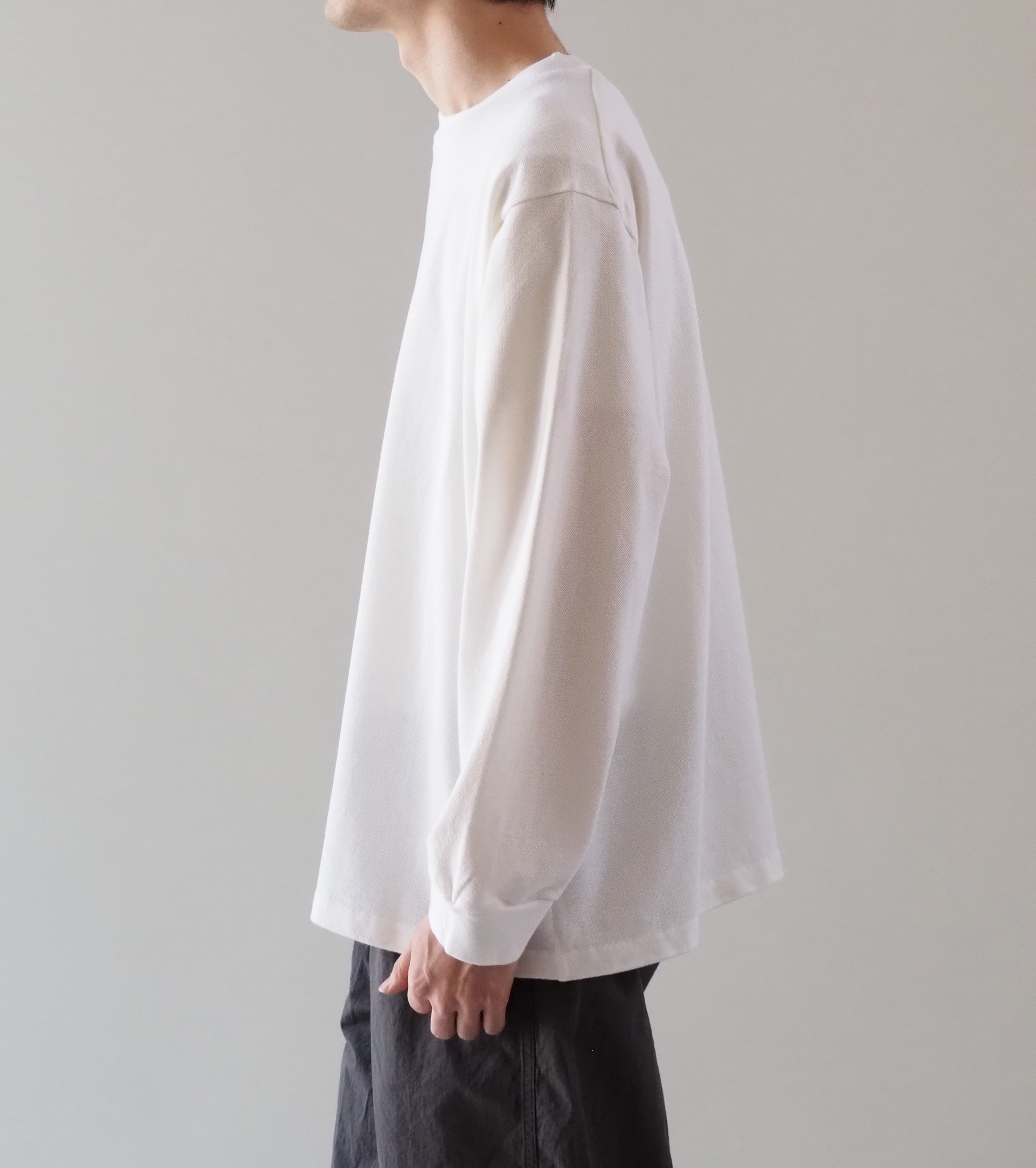 YAECA Pique Long Sleeve T-shirt ,  White