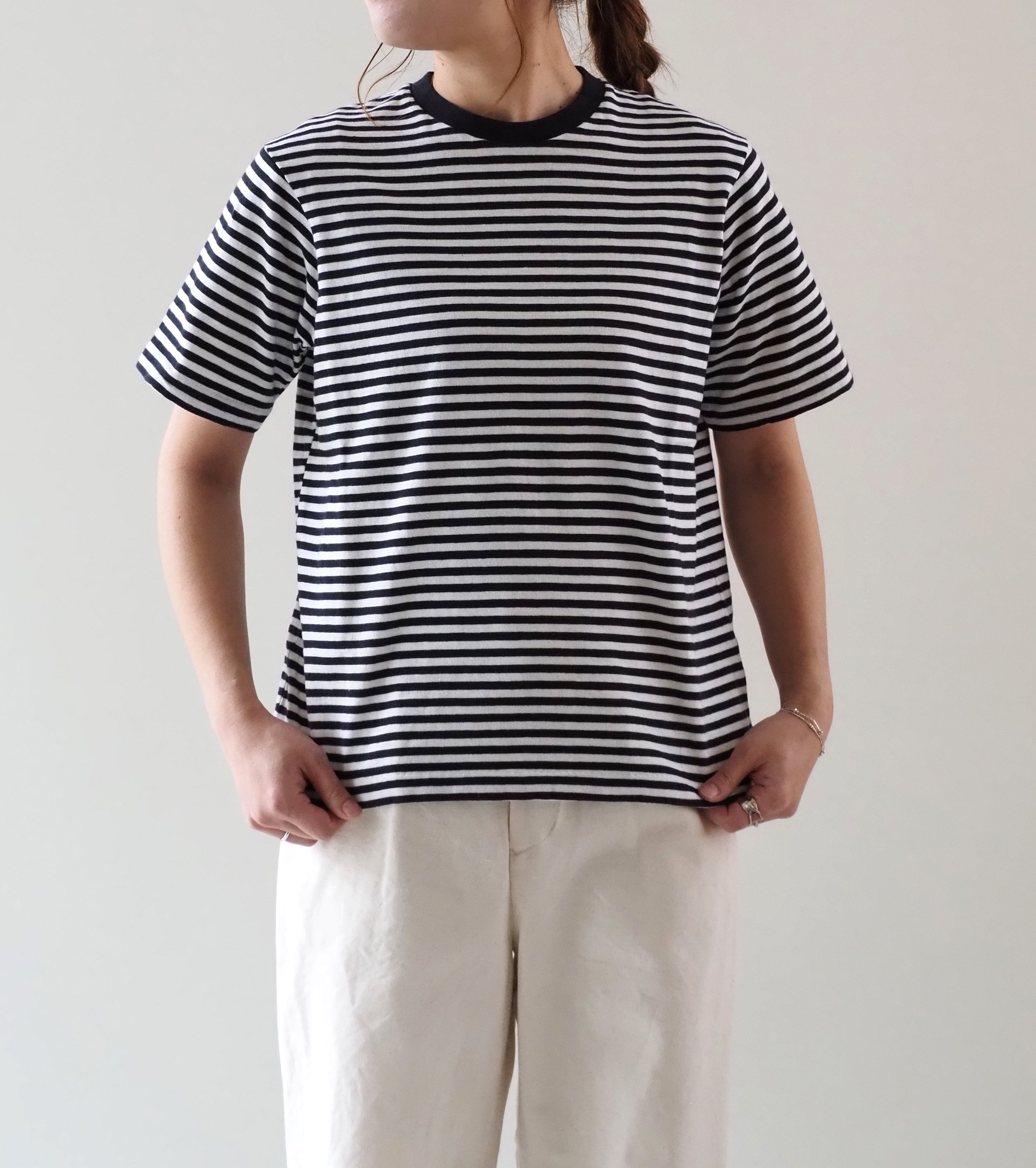 YAECA ムラ糸 Tシャツ , White Navy