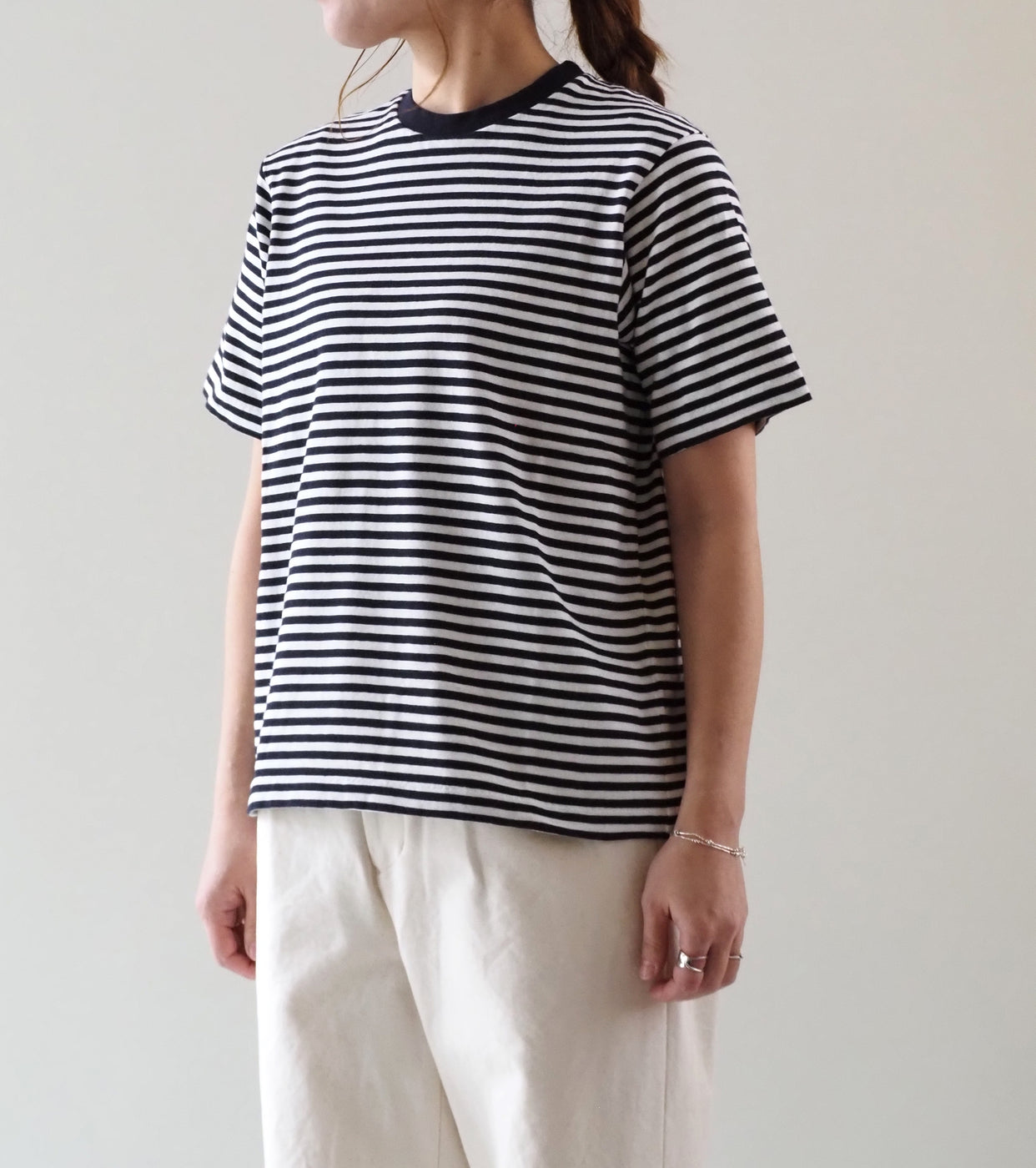 YAECA ムラ糸 Tシャツ , White Navy