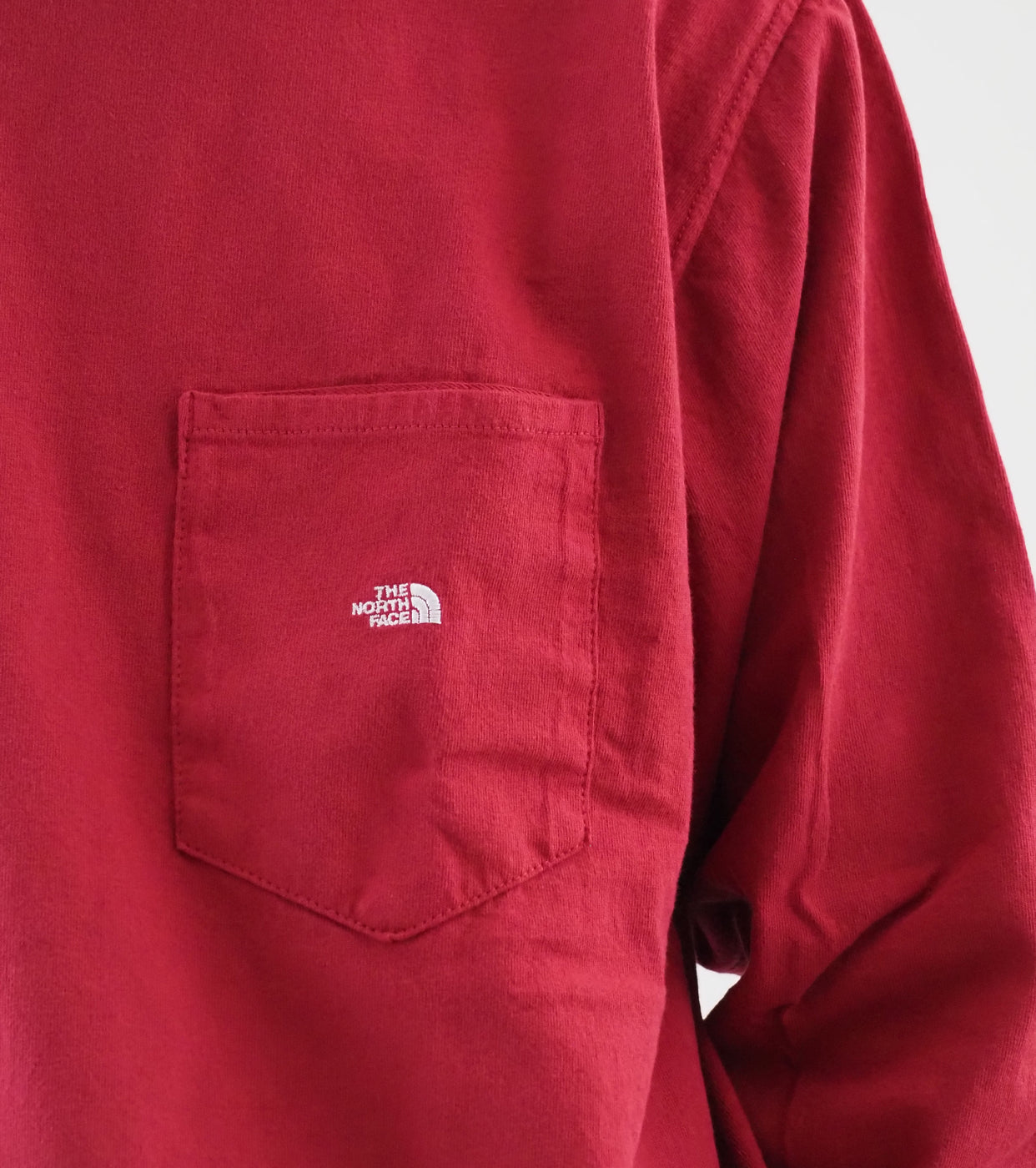 7oz Long Sleeve Pocket Tee, Crimson x Off White