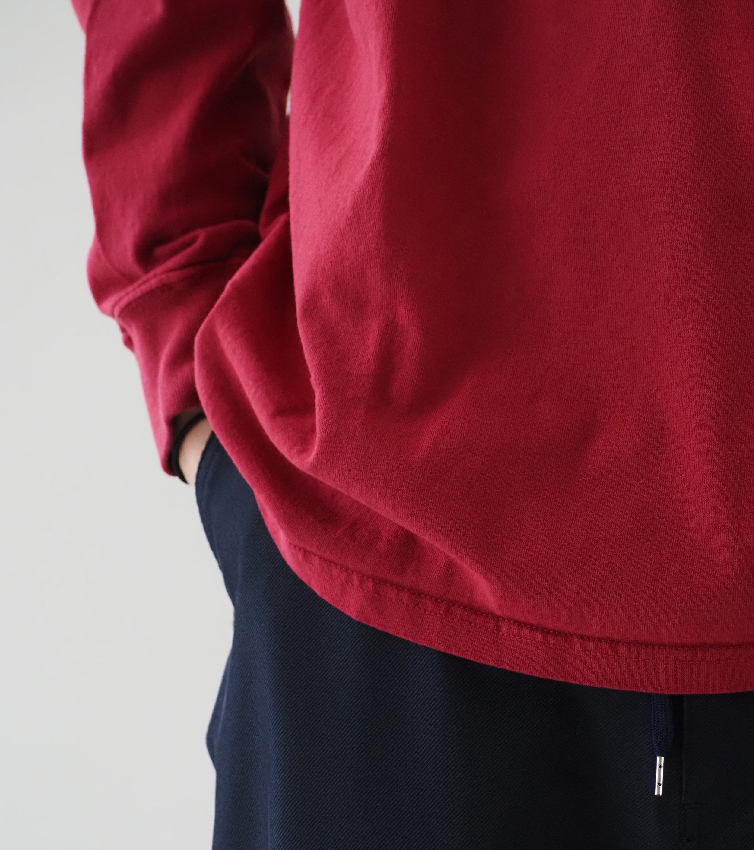 7oz Long Sleeve Pocket Tee, Crimson x Off White