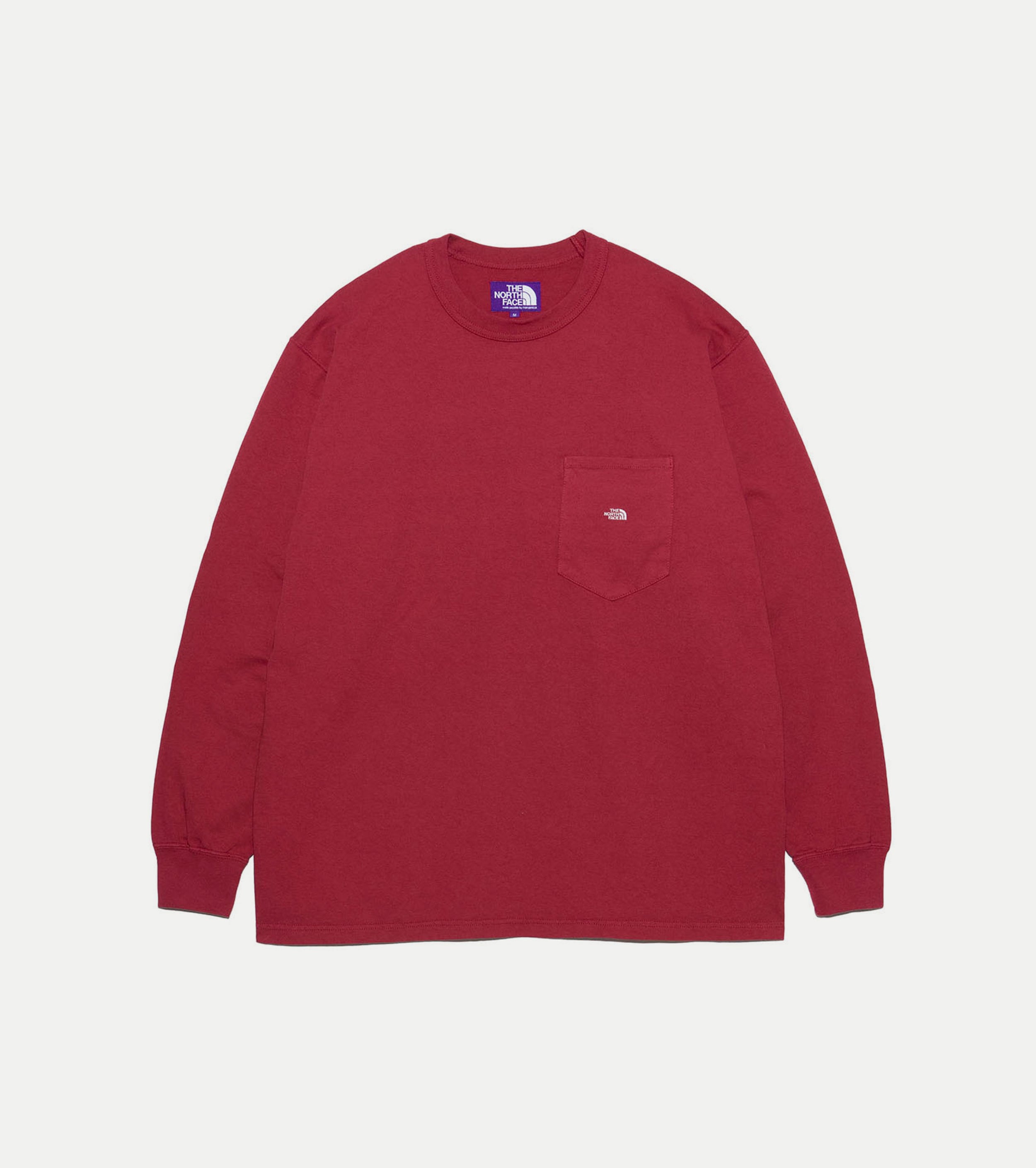 7oz Long Sleeve Pocket Tee, Crimson x Off White