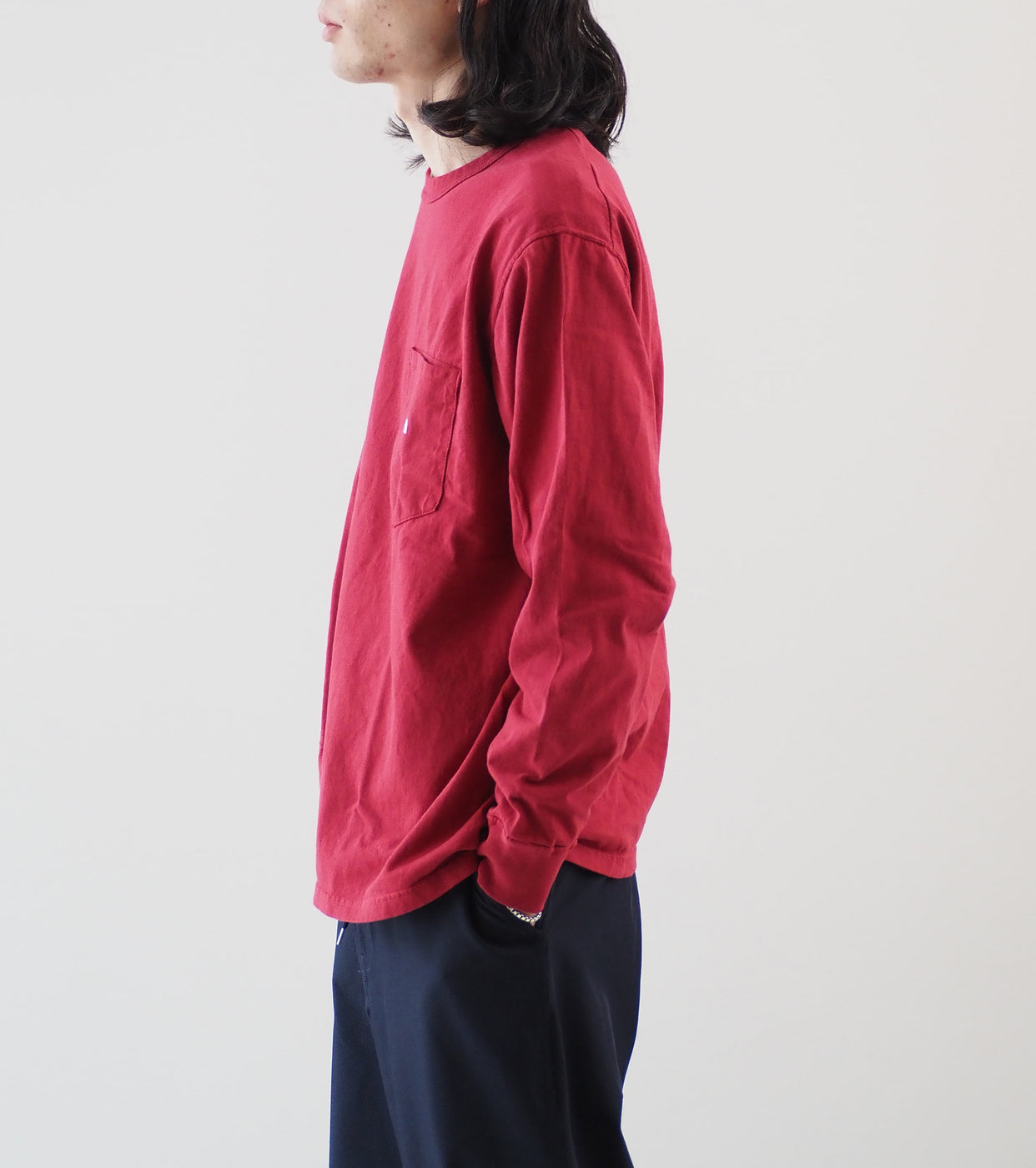 7oz Long Sleeve Pocket Tee, Crimson x Off White