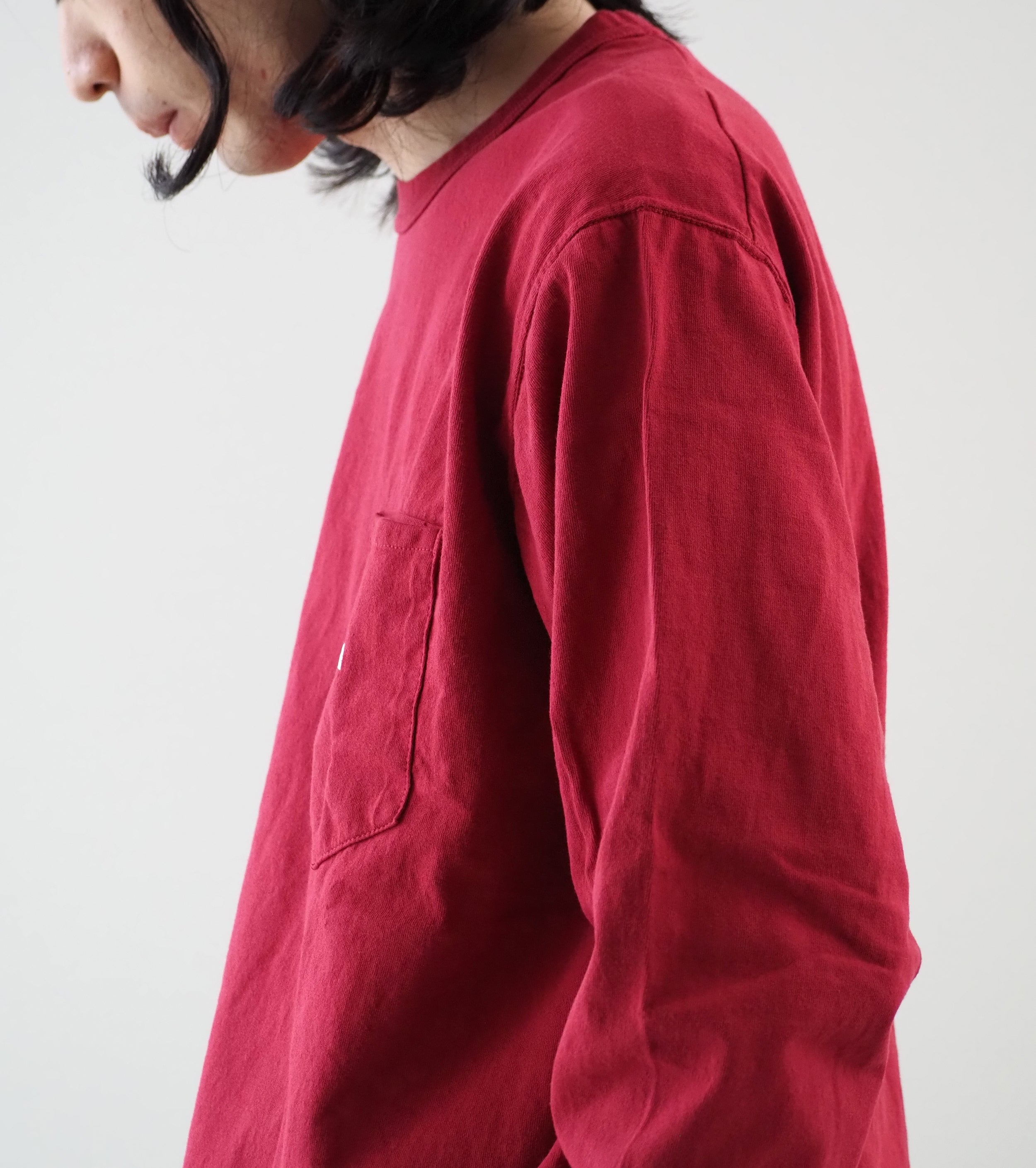 7oz Long Sleeve Pocket Tee, Crimson x Off White