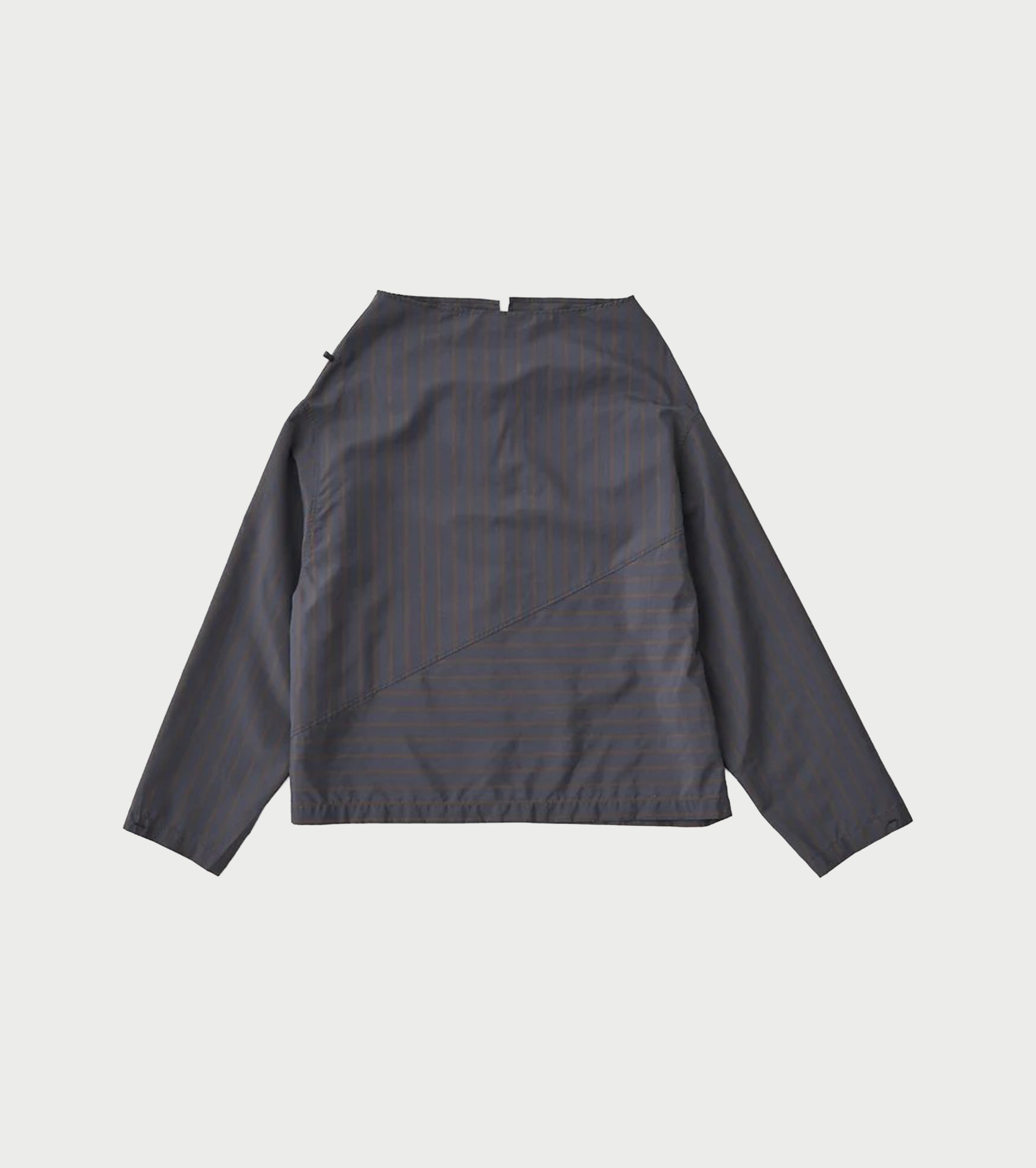 Unfil シルク&ナイロン シアー タフタ ストライプ プルオーバー , Charcoal Navy × Brown