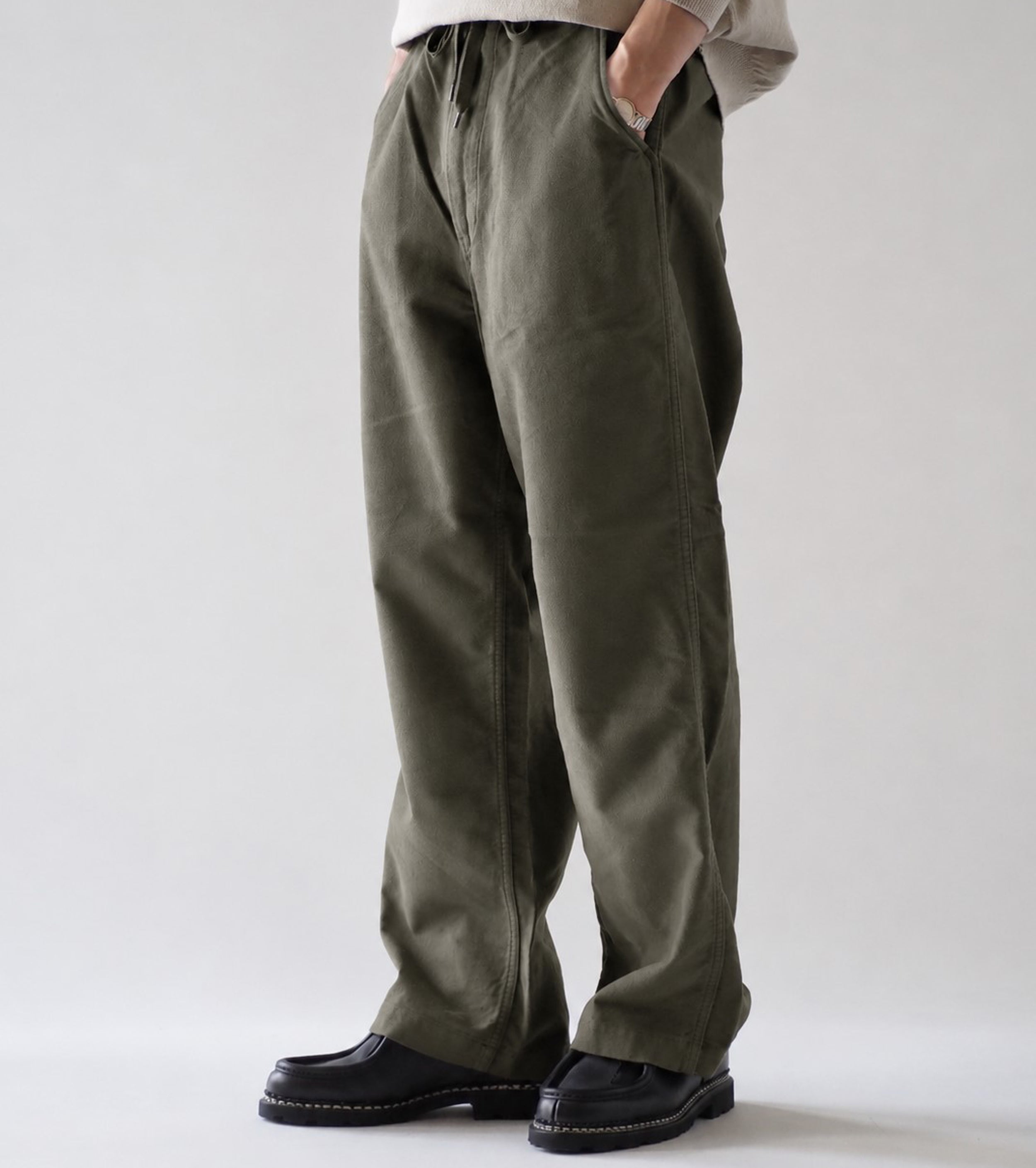 orslow NEW YORKER BRUSHED WIDE TROUSERS,  Moss Gray