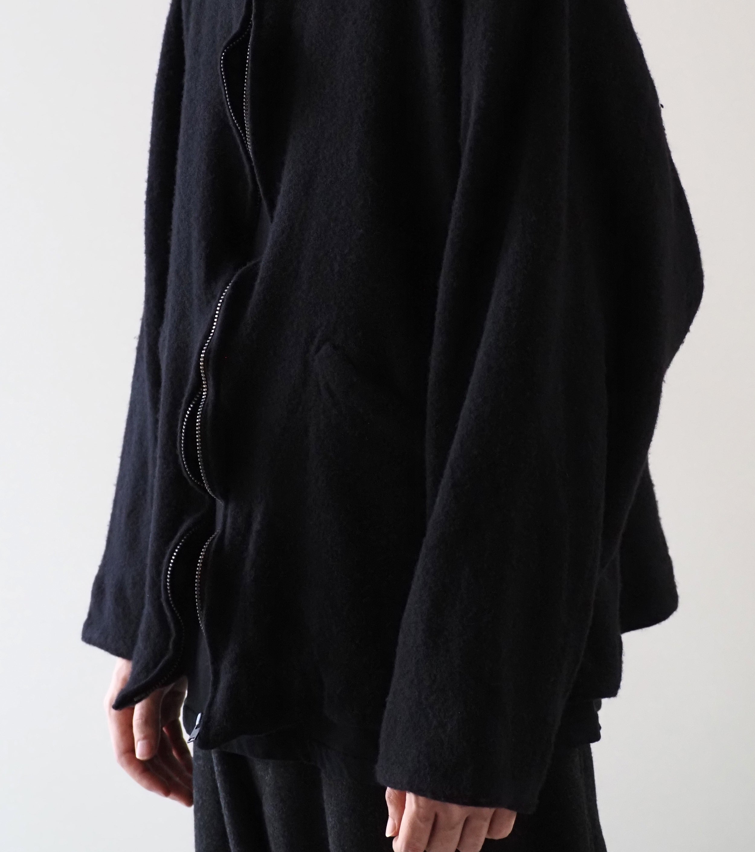 COMOLI 縮絨ウール ジップ ショート ジャケット , Black