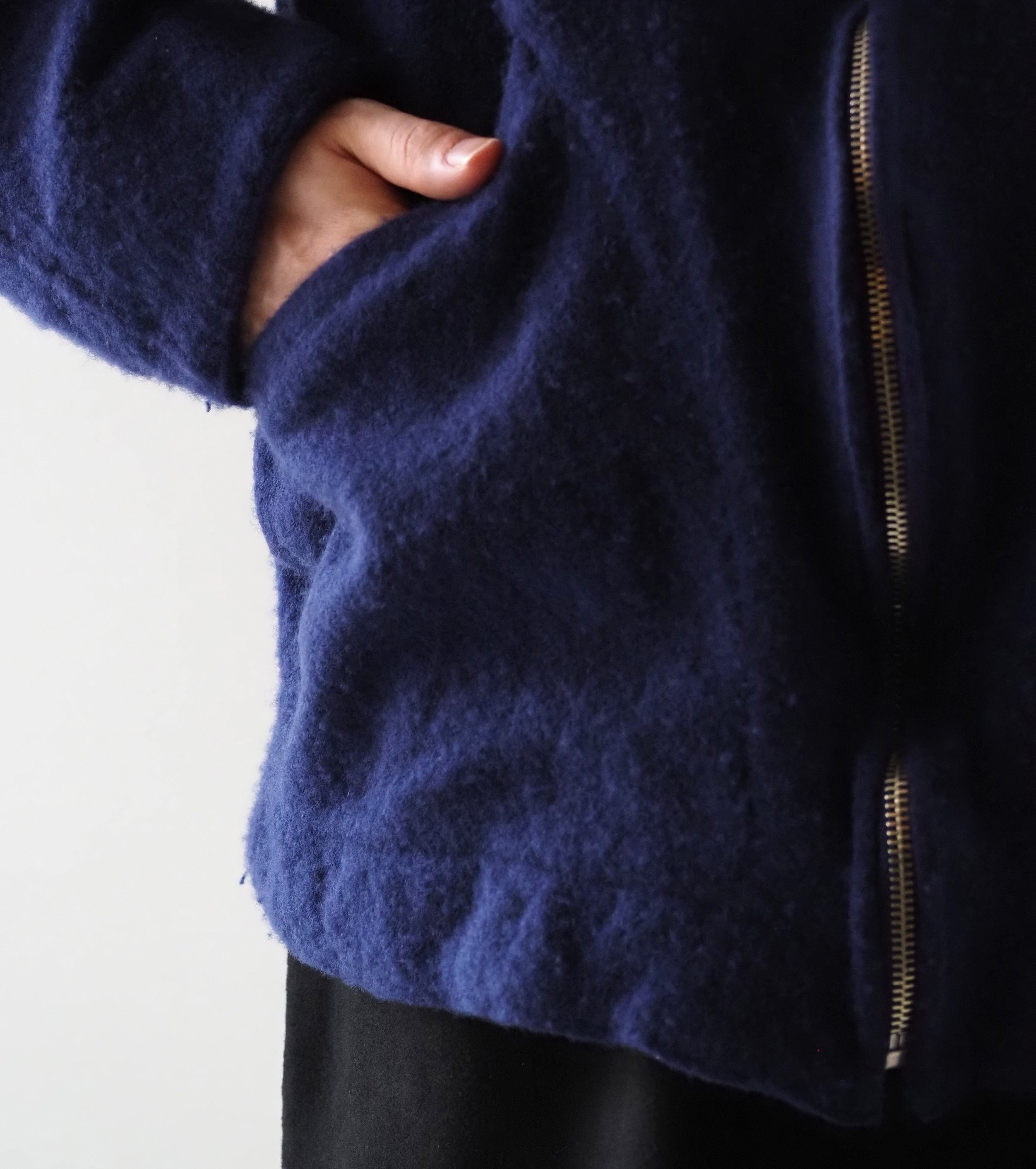 COMOLI 縮絨ウール ジップ ショート ジャケット , Purple Blue