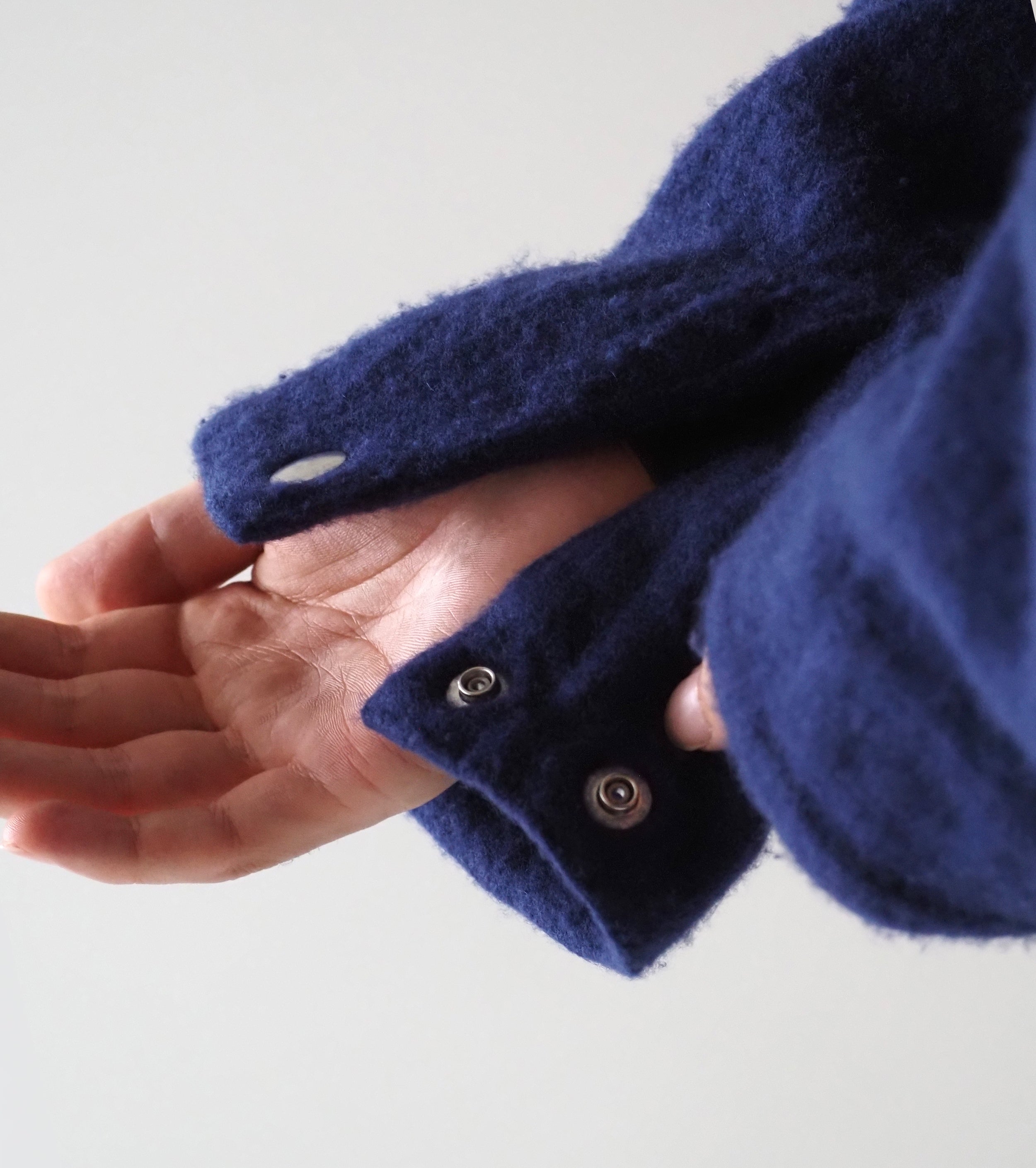 COMOLI 縮絨ウール ジップ ショート ジャケット , Purple Blue