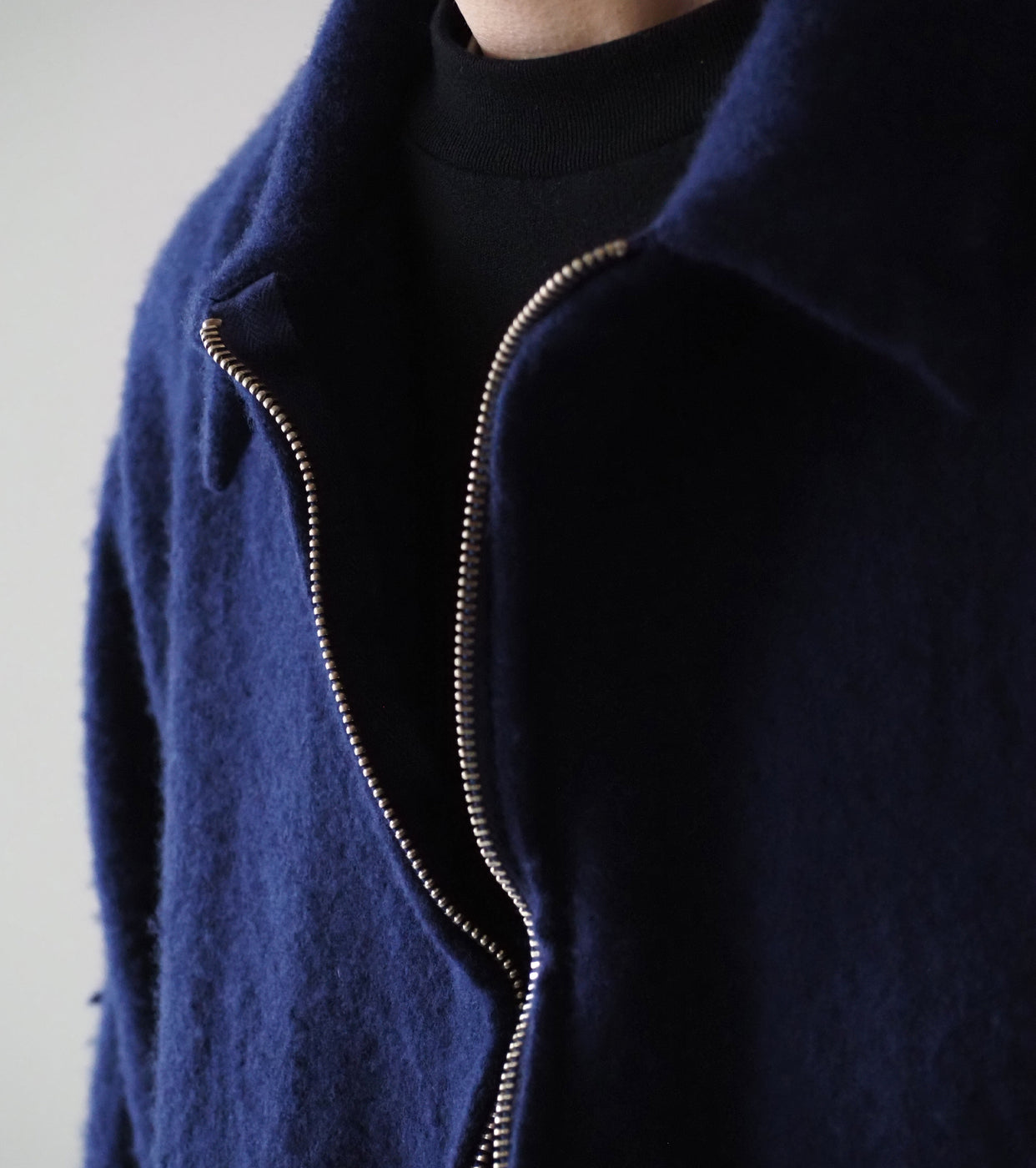 COMOLI 縮絨ウール ジップ ショート ジャケット , Purple Blue