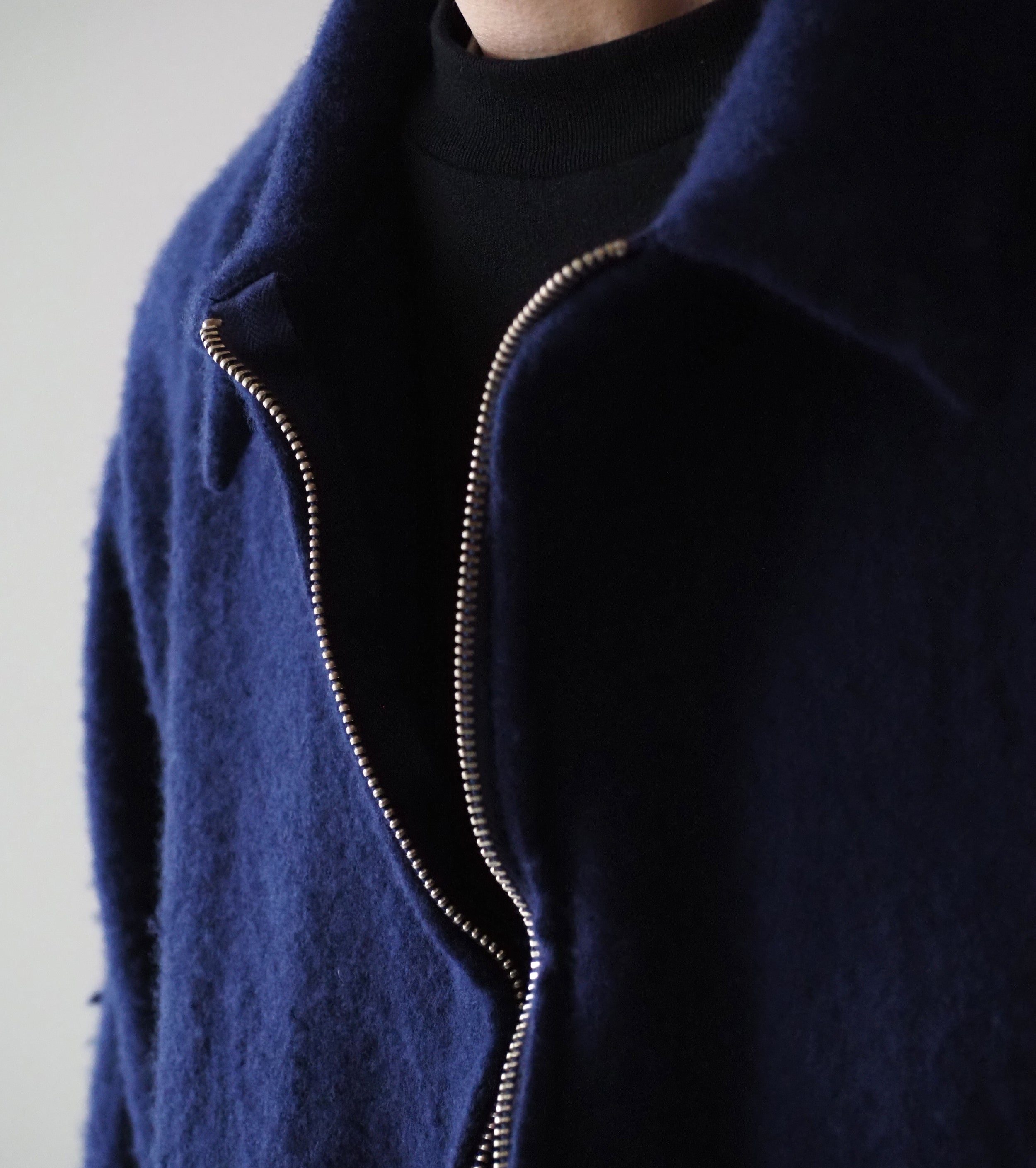 COMOLI 縮絨ウール ジップ ショート ジャケット , Purple Blue