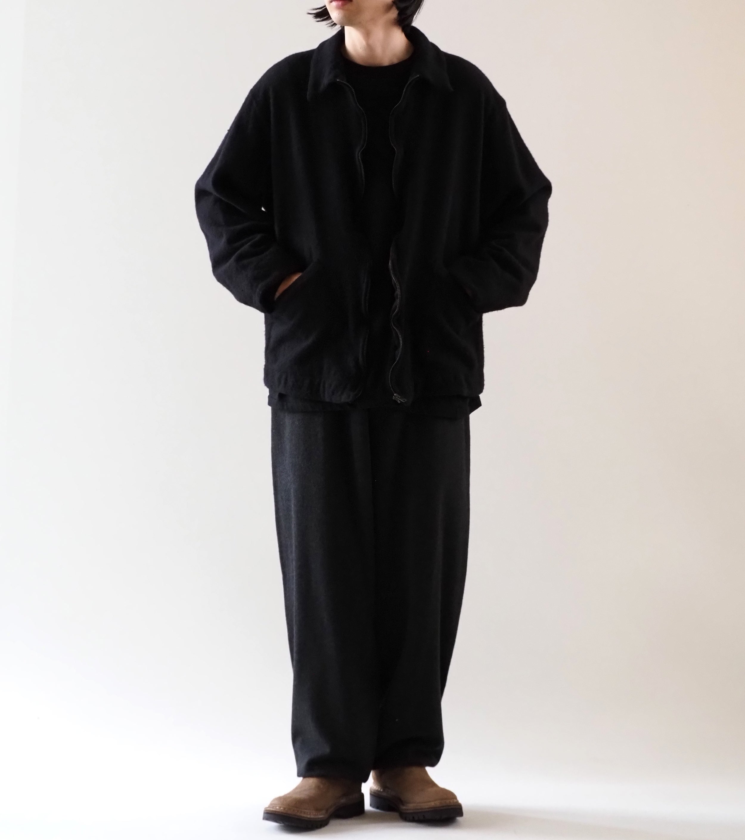 COMOLI 縮絨ウール ジップ ショート ジャケット , Black