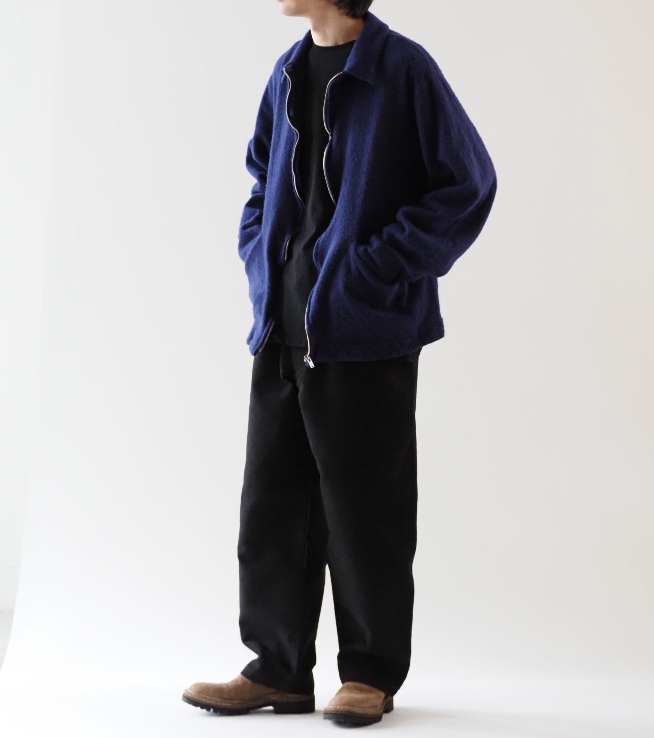 COMOLI 縮絨ウール ジップ ショート ジャケット , Purple Blue