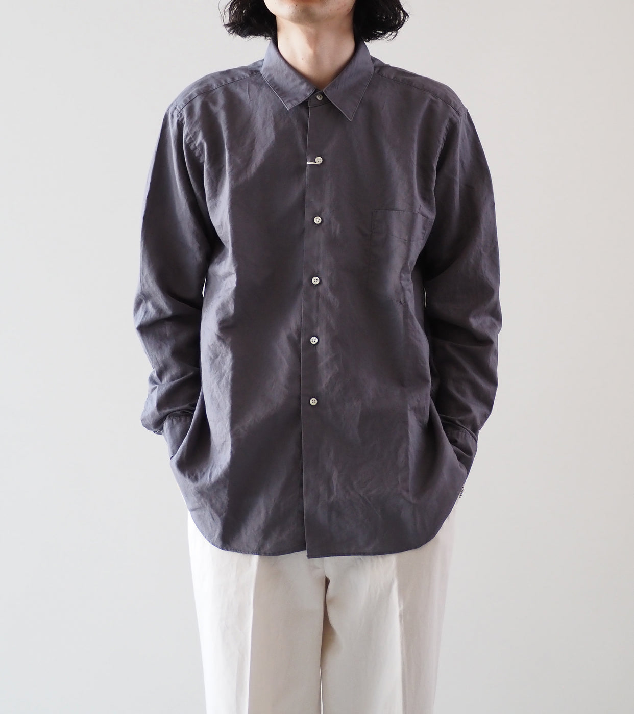 CIOTA レギュラー カラー ロングスリーブ シャツ , Blue Gray
