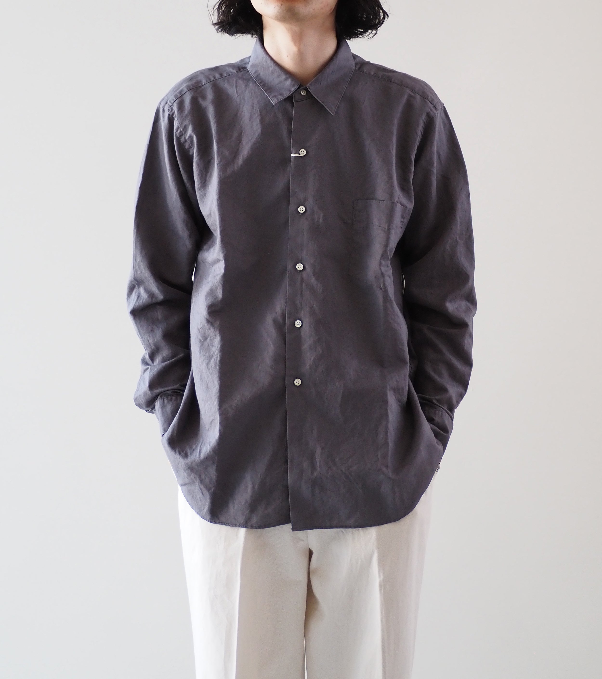 CIOTA レギュラー カラー ロングスリーブ シャツ , Blue Gray