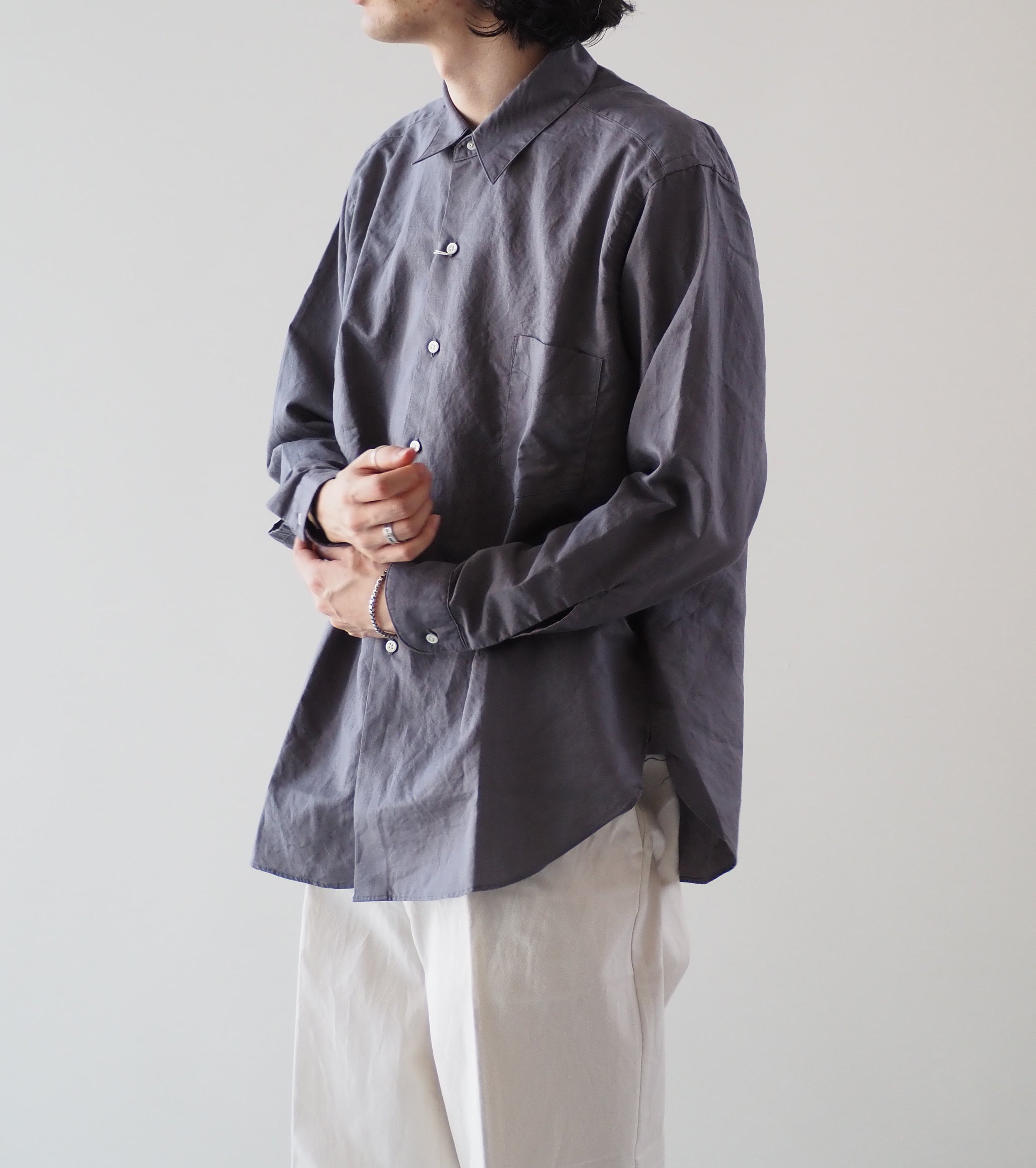 CIOTA レギュラー カラー ロングスリーブ シャツ , Blue Gray
